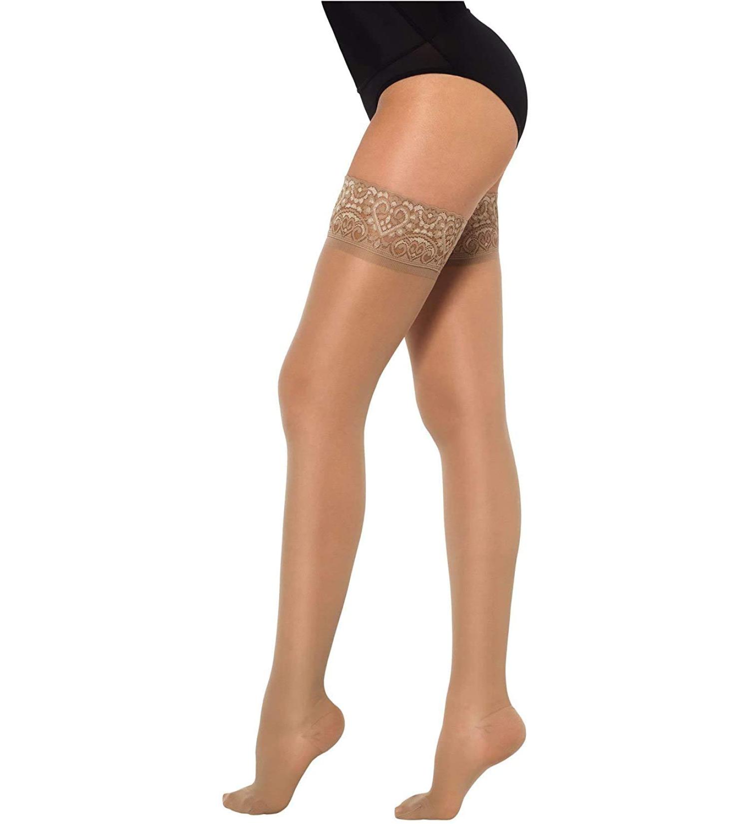 Healthweir Sheer Compression Thigh High Stockings 15-20 mmHg - Medical Support for Varicose Veins & Maternity - Silicone Band, Closed Toe (4 Skin) - Buy Online on GoSupps.com