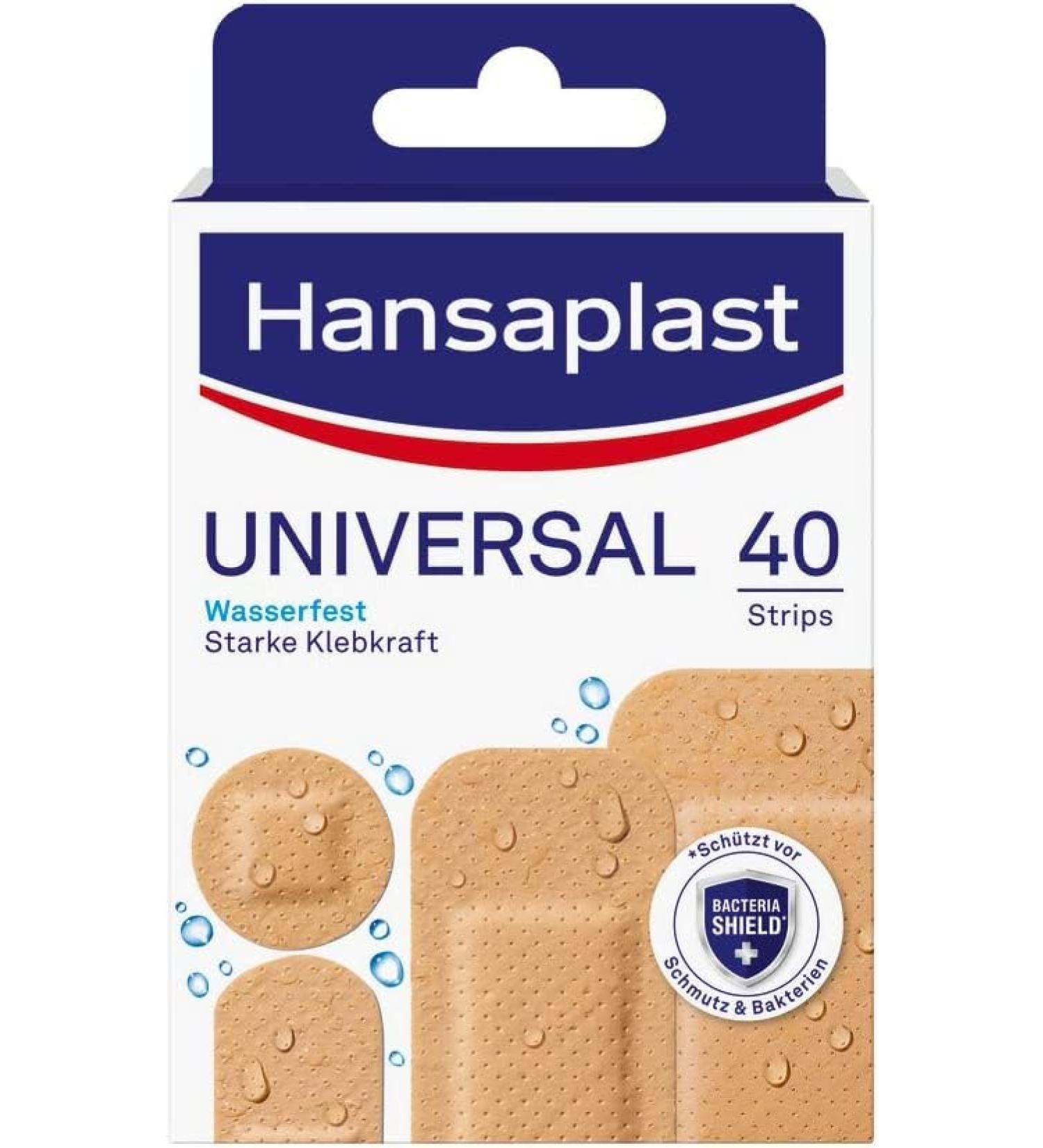 Hansaplast Universal Pflasters (40 Strips) - Water & Dirt-Repellent Wound Plaster Set with Strong Adhesive & Bacteria Shield | International Shipping Available - Buy Online on GoSupps.com