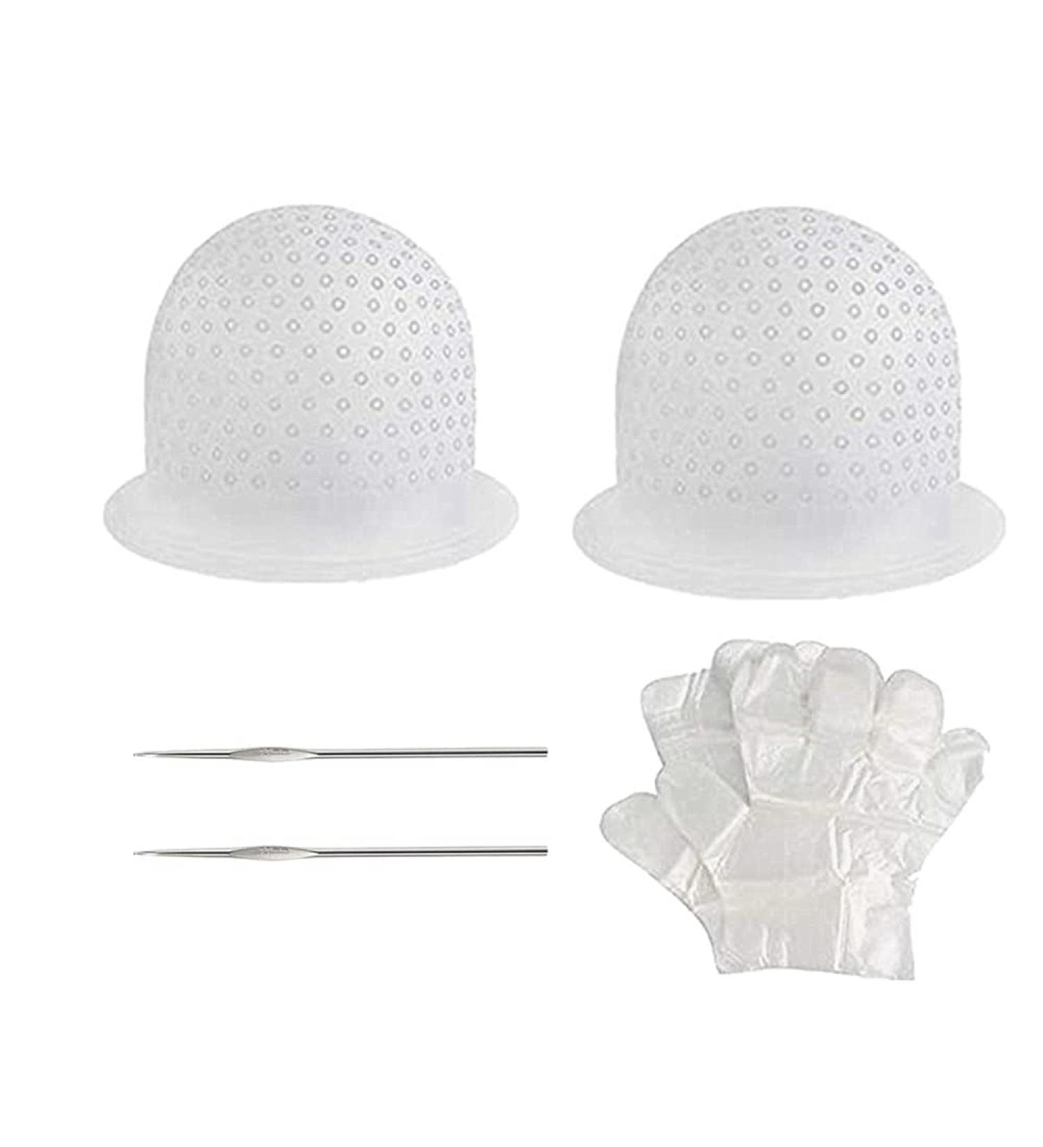 Silicone Highlight hat Highlights Hair Dye Kit 2 Sets Professional Reusable Hair Coloring Highlighting Cap Hair Colouring Highlighting Dye Cap with 100 Gloves and 2 Metal Hooks(White) - Buy Online on GoSupps.com