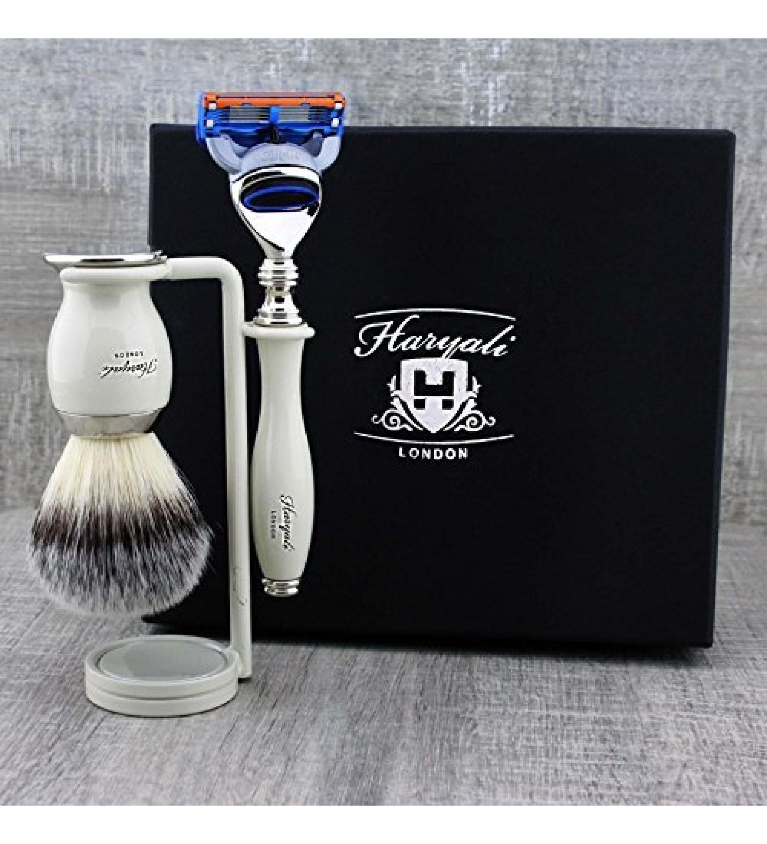 3 Pc Men's Shaving Kit - 5 Edge Razor Synthetic Badger Hair Brush & Stand | Ultimate Grooming Set for Men - Buy Online on GoSupps.com