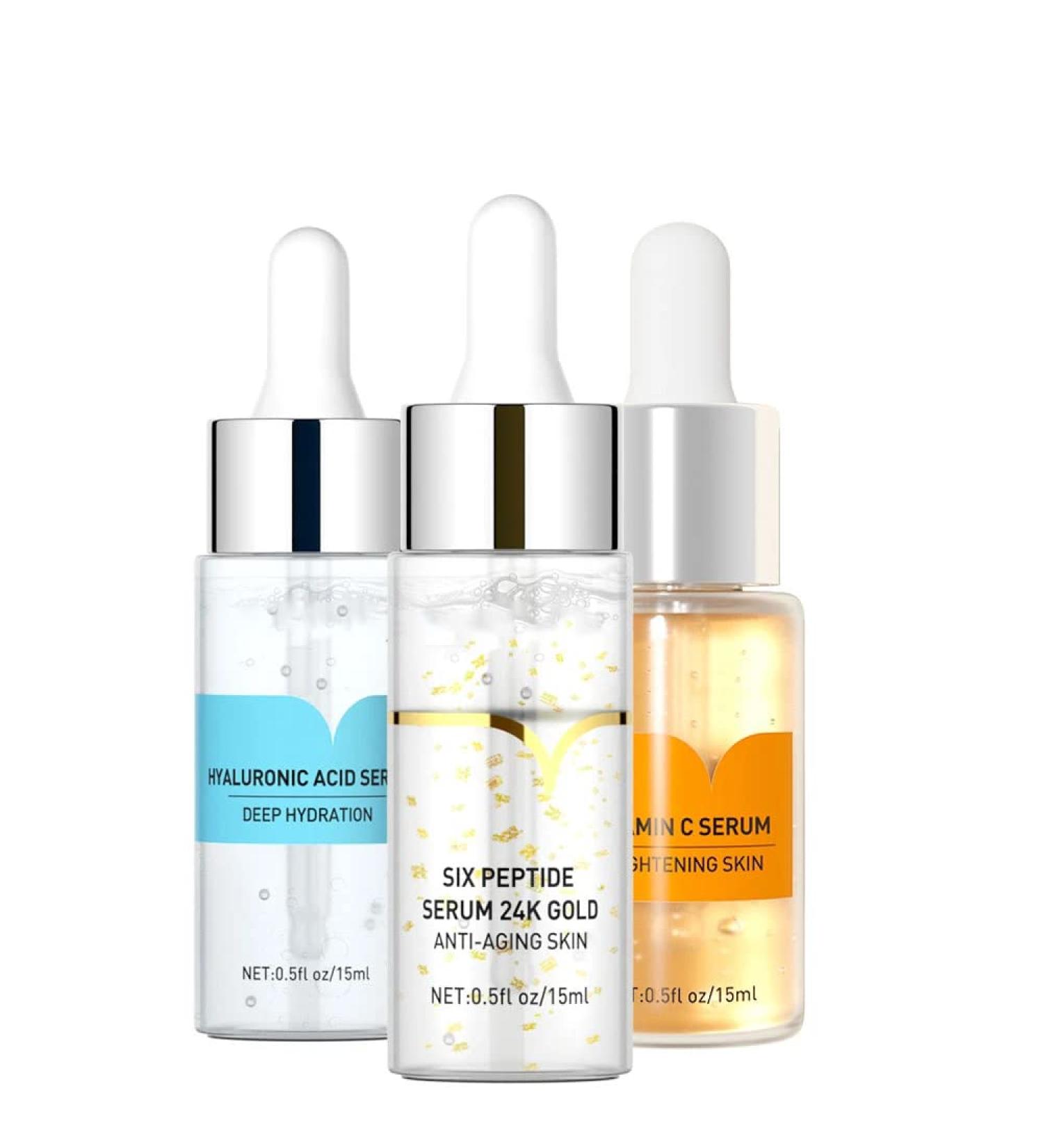 Face Serum Hyaluronic Acid Serum + Vitamin C Serum + Six Peptides 24K Gold Serum Anti-aging Anti-wrinkle With Organic Ingredients To Boost Collagen