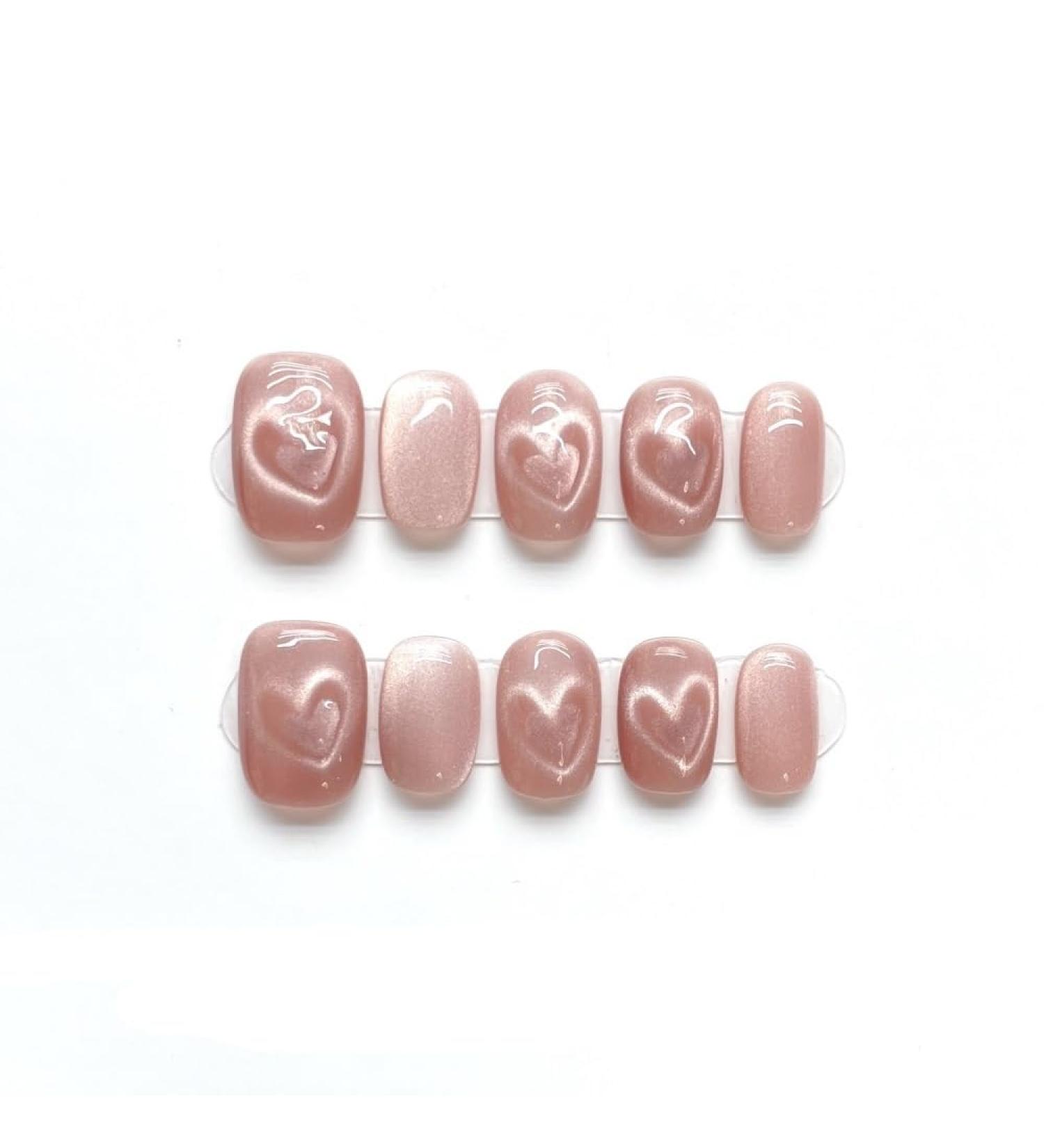 Handmade Wearing Armor Detachable Pink Heart Sparkling Cat Eyes Repeated Use of False Nails(Short pink M) - Buy Online on GoSupps.com