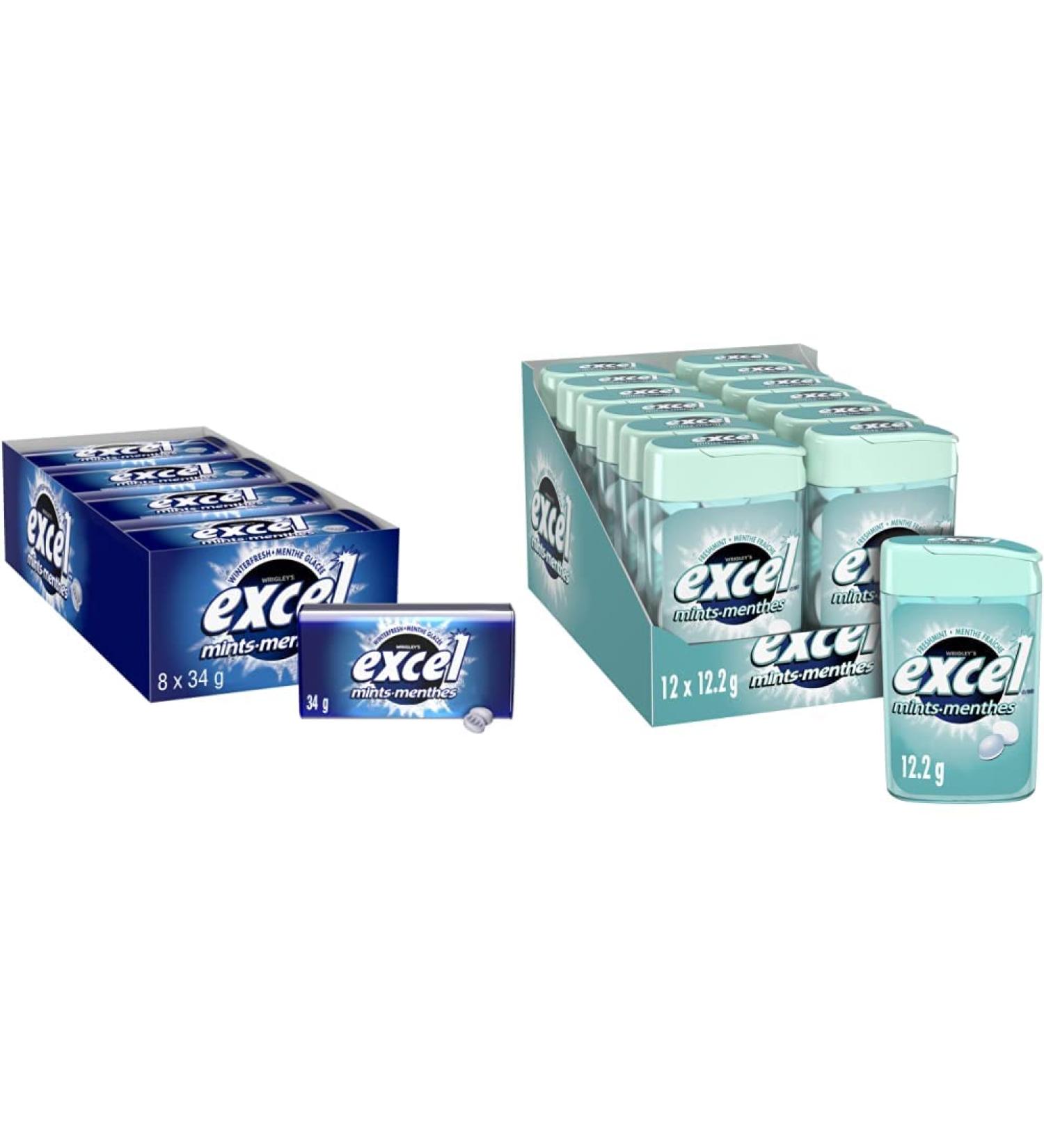 Excel Mints Winterfresh 34gm Tin 8 Count & Fresh Mint 12gm 12 Count Winterfresh Spearmint + Fresh Mint 12gm - Buy Online on GoSupps.com