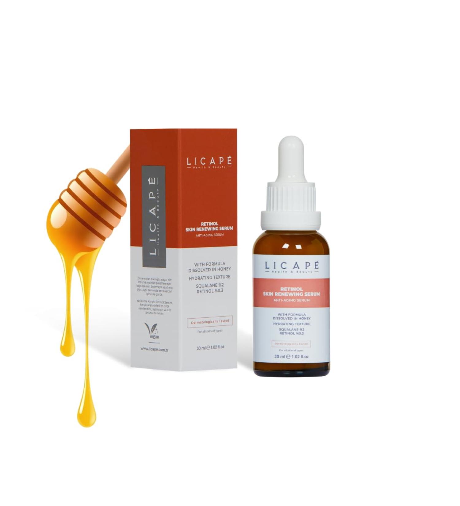 LICAPE Anti-Ageing Face Serum with Retinol 30 ml Skin Firming & Radiant Complexion Moisturising & Brightening Reduces Wrinkles Pigment Spots & Large Pores Face Care - Buy Online on GoSupps.com