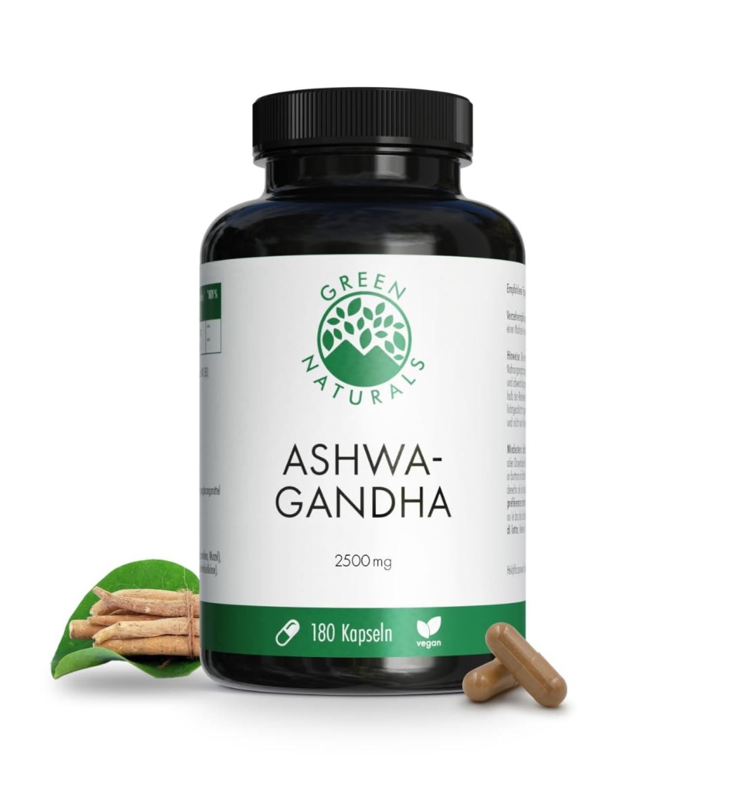 Green Naturals Ashwagandha 2500mg - 180 Vegan Capsules with 127mg Withanolides | 100% Pure & No Additives | 2-Month Supply - Buy Online on GoSupps.com