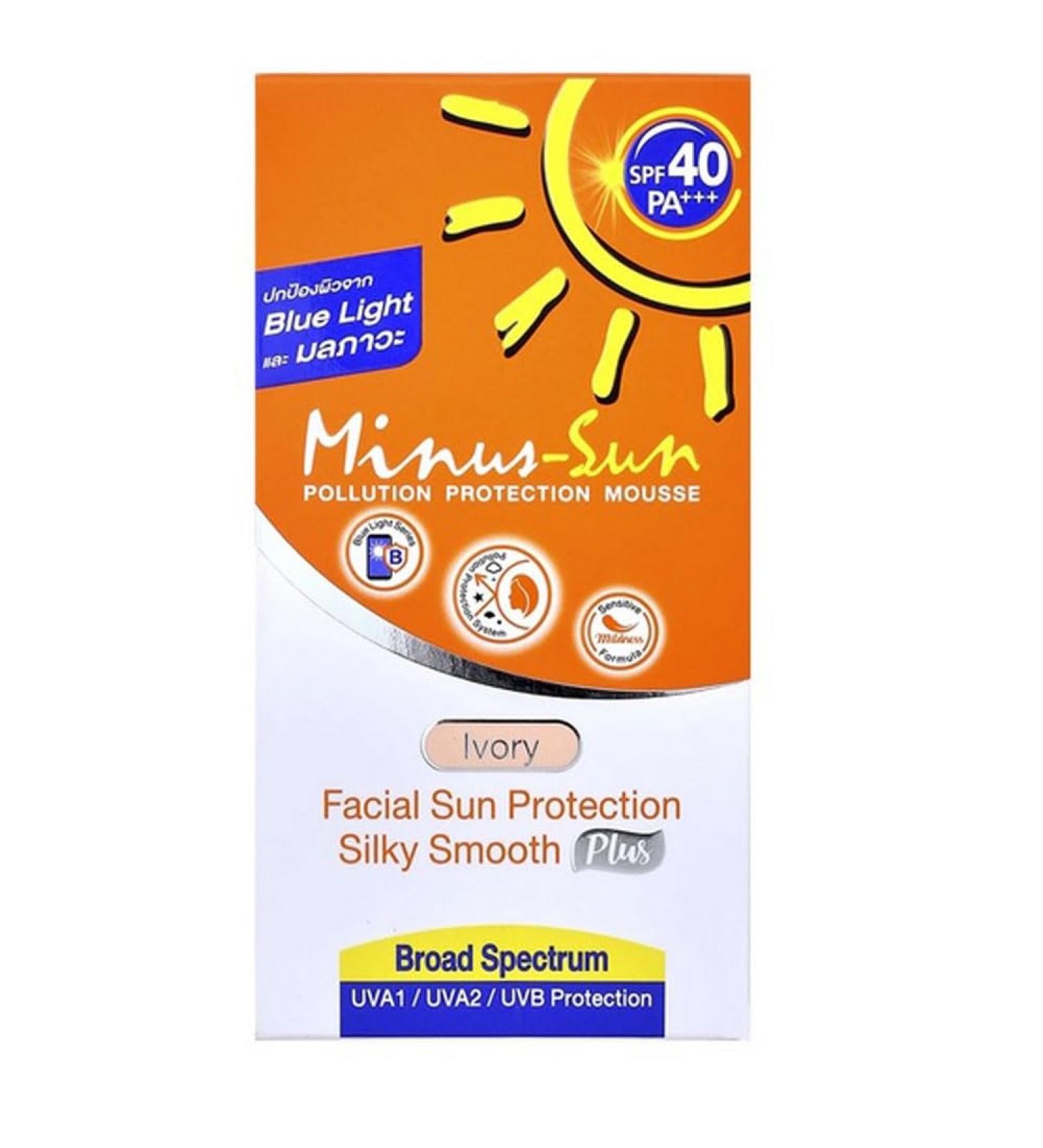 Minus-Sun SPF40 PA+++ Pollution Protection Mousse (Ivory) 50 Gram.Facial Sun Protection Silky Smooth Plus UVA1 UVA2 and UVB Protection