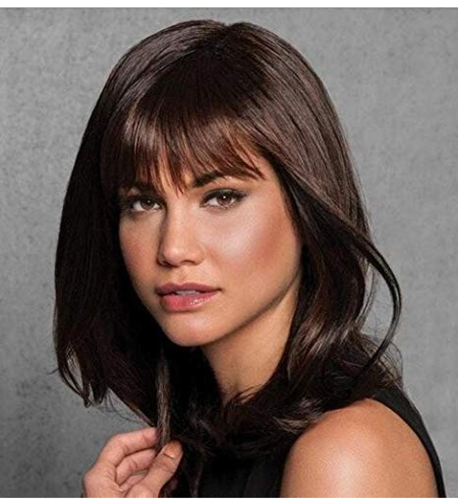 Lazzboy Store wig brown wave real hair short shaft hair wig for women body wave human hair wigs with bangs wig real hair with pony women wig (brown m)