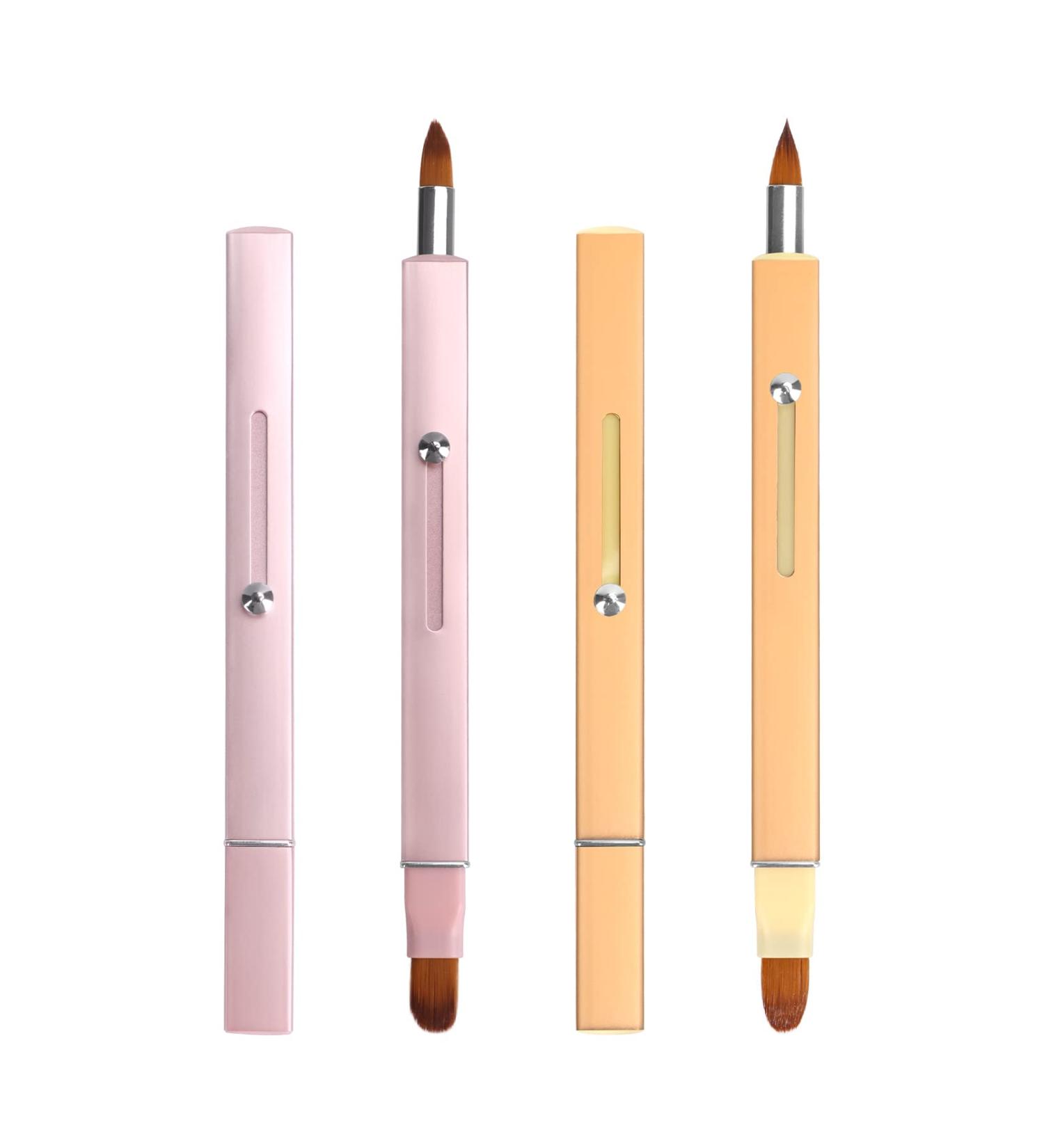 Unaone Retractable Lip Brush Set - Double-ended Lip Applicator with Cap - Portable Lip Liner, Gloss, Eyeshadow, Smudge, Concealer Brush - 2 Pieces (Pink/Gold) - Buy Online on GoSupps.com