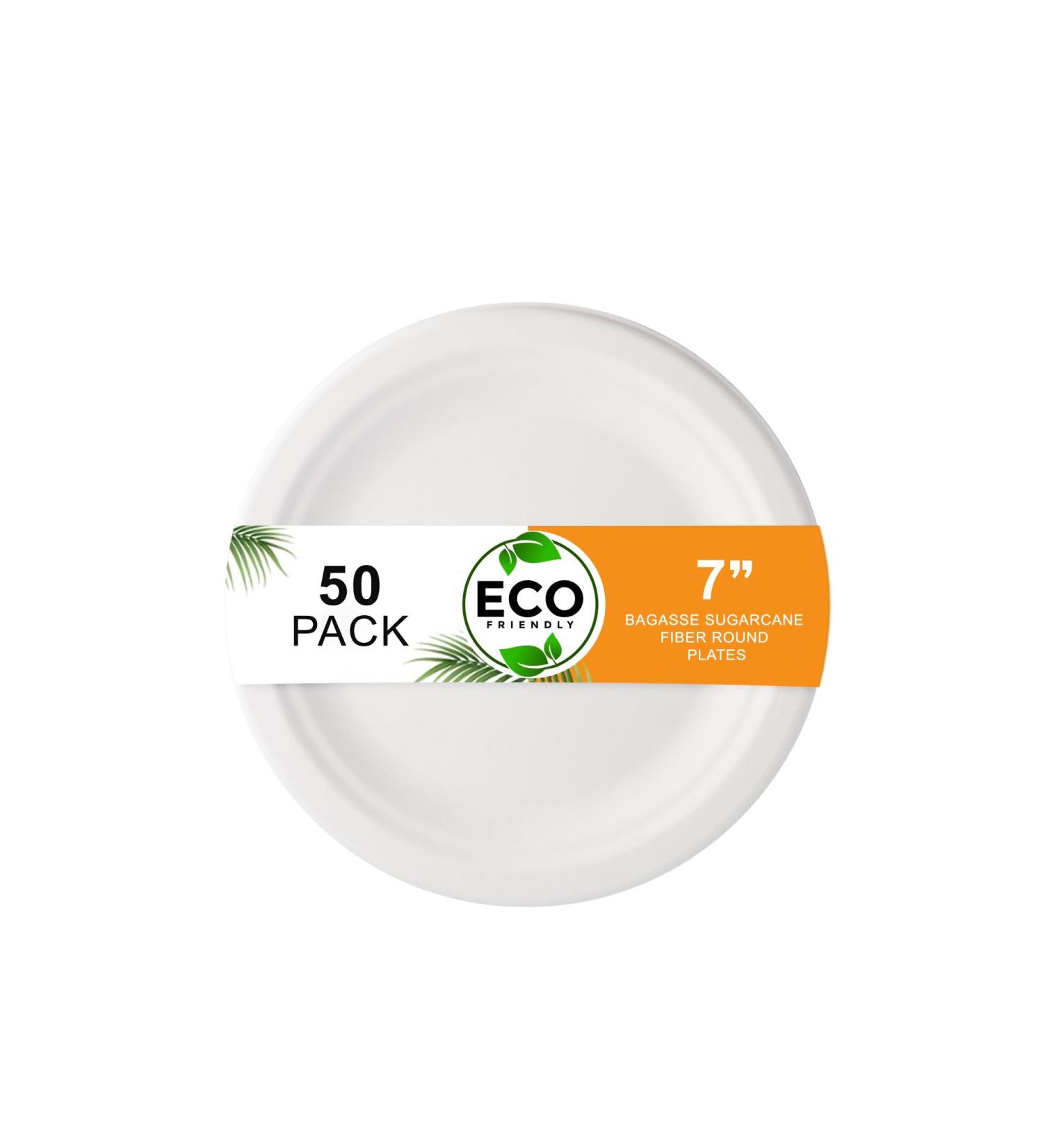 Naturelia 7-Inch Sugarcane Fiber Bagasse Plates with Partition- Pack of 50-100% Compostable and Biodegradable- Eco-Friendly Heavy-Duty Disposable Plates- Perfect for Parties Events and Everyday Use 7" - Buy Online on GoSupps.com