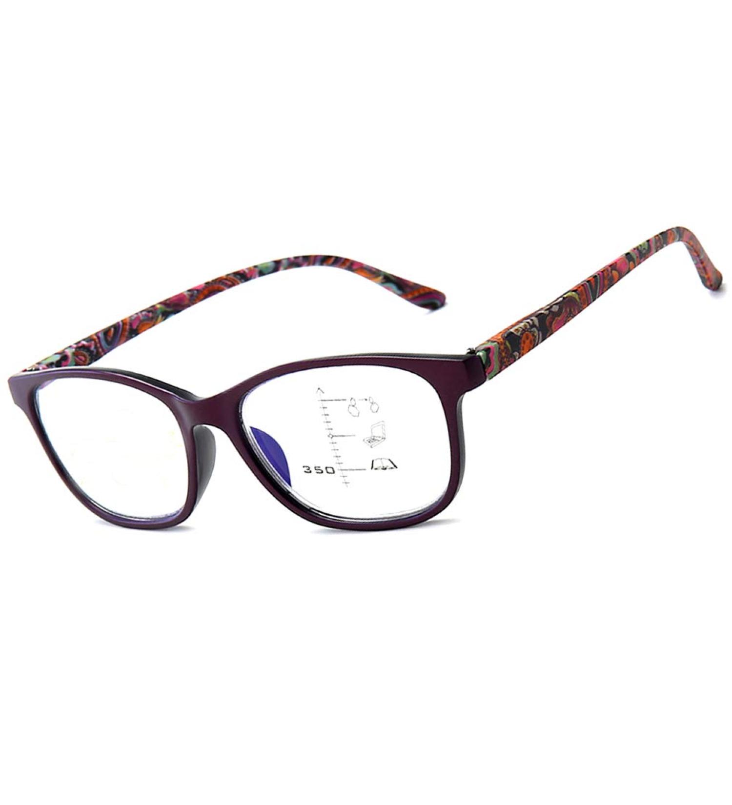 PLOPLO Progressive Multifocal Glasses - Anti Blue Light Blocking Computer Readers - 1.5x - Purple Flower Design - Shop Internationally - Buy Online on GoSupps.com