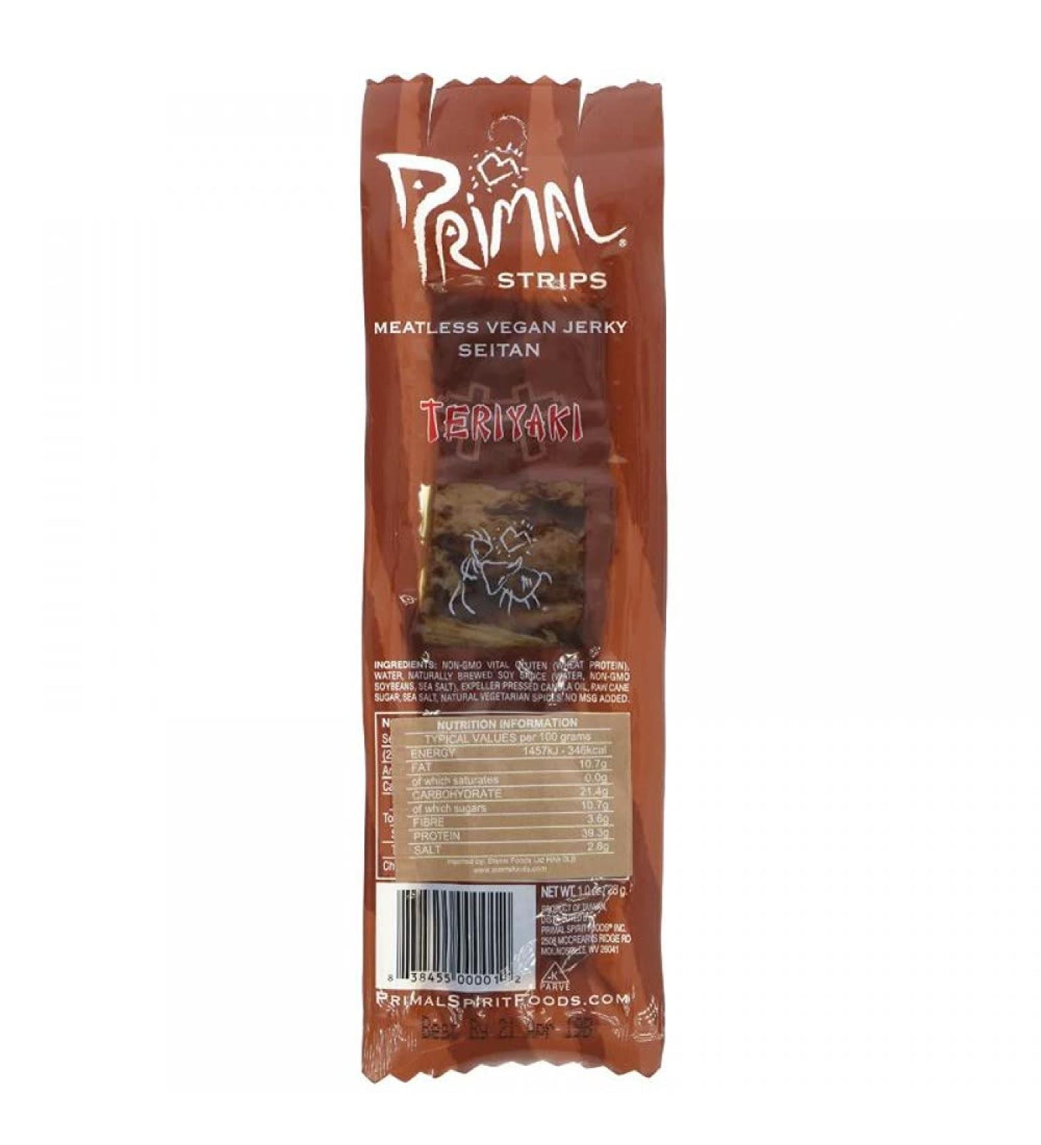  Primal Spirit Foods Primal Spirit Meatless Vegan Strips - High Energy High Protein Non-GMO 93% Fat Free Snacks Vegan Jerky - 28g Pack of 1 Teriyaki Flavour - Buy Online on GoSupps.com