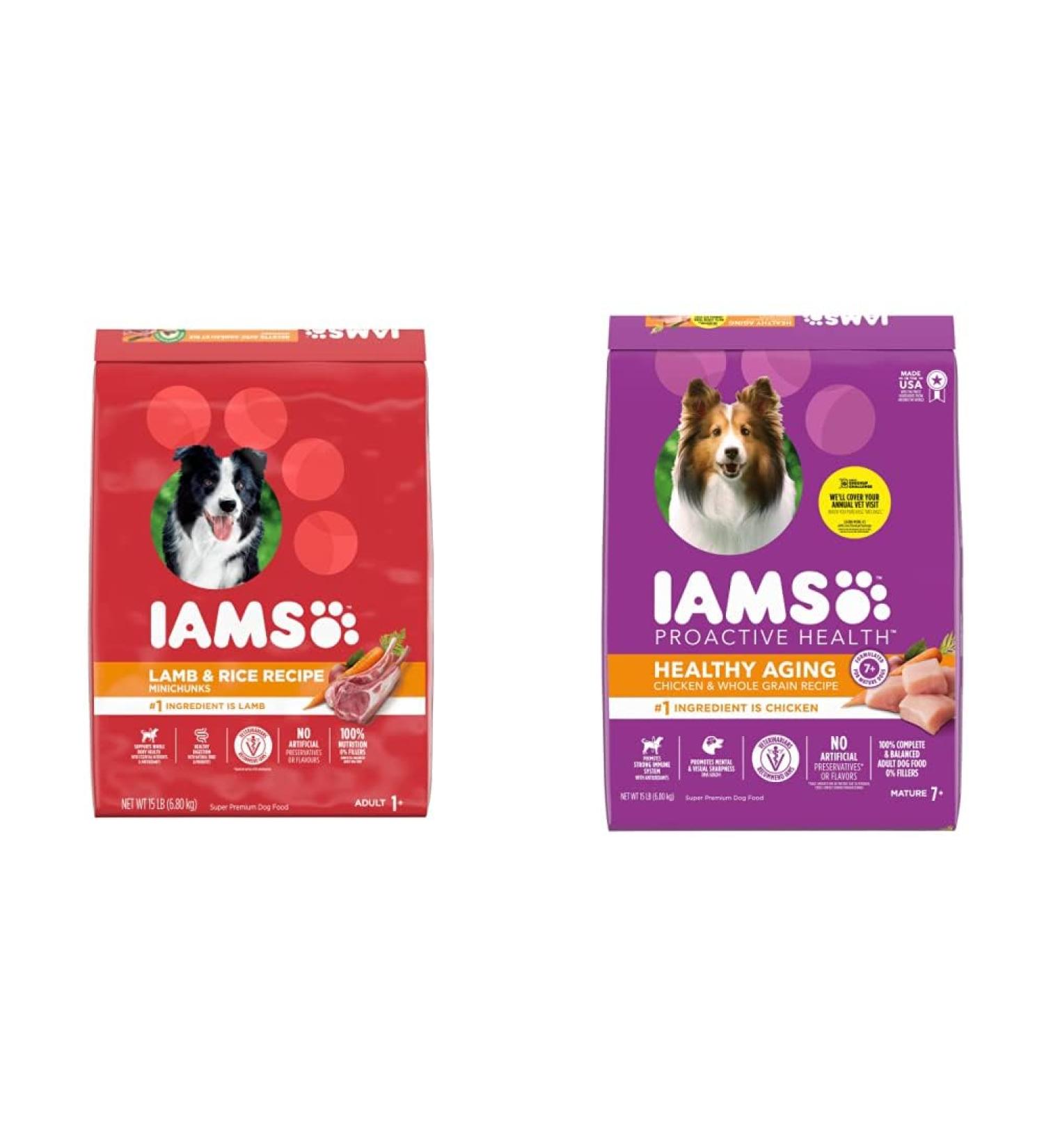 IAMS Proactive Health Dog Food Dry | Minichunks Adult Lamb & Rice 6.5kg + Mature (7+) Original 6.8kg 6.8 kg (Pack of 1) Dog Food + Dog Food 6.8kg - Buy Online on GoSupps.com