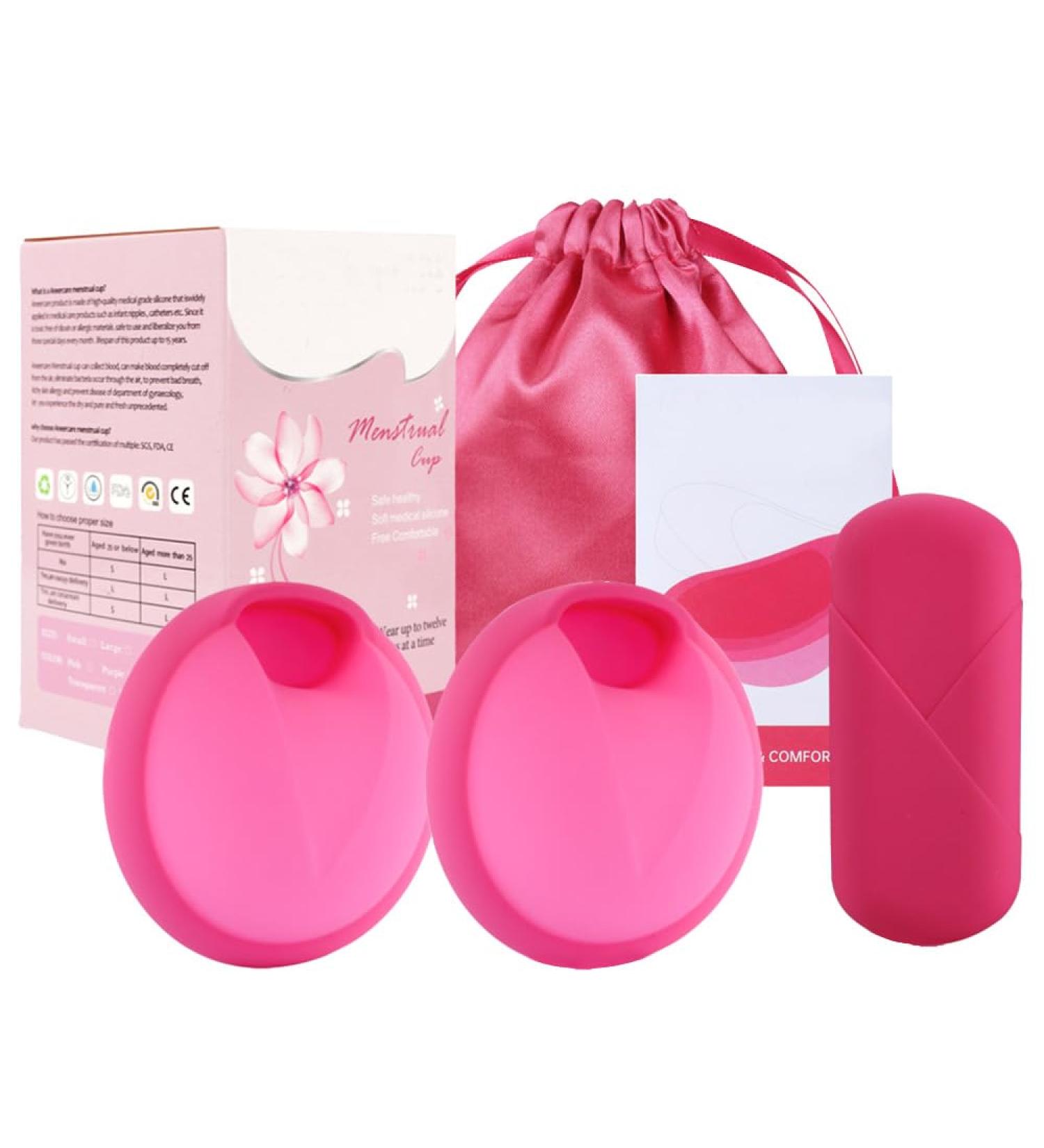 FengQ Reusable Menstrual Discs - Leak-Proof Silicone Cups for Active Women | Sport Swimming & Intimacy (Pink S+L) - Buy Online on GoSupps.com