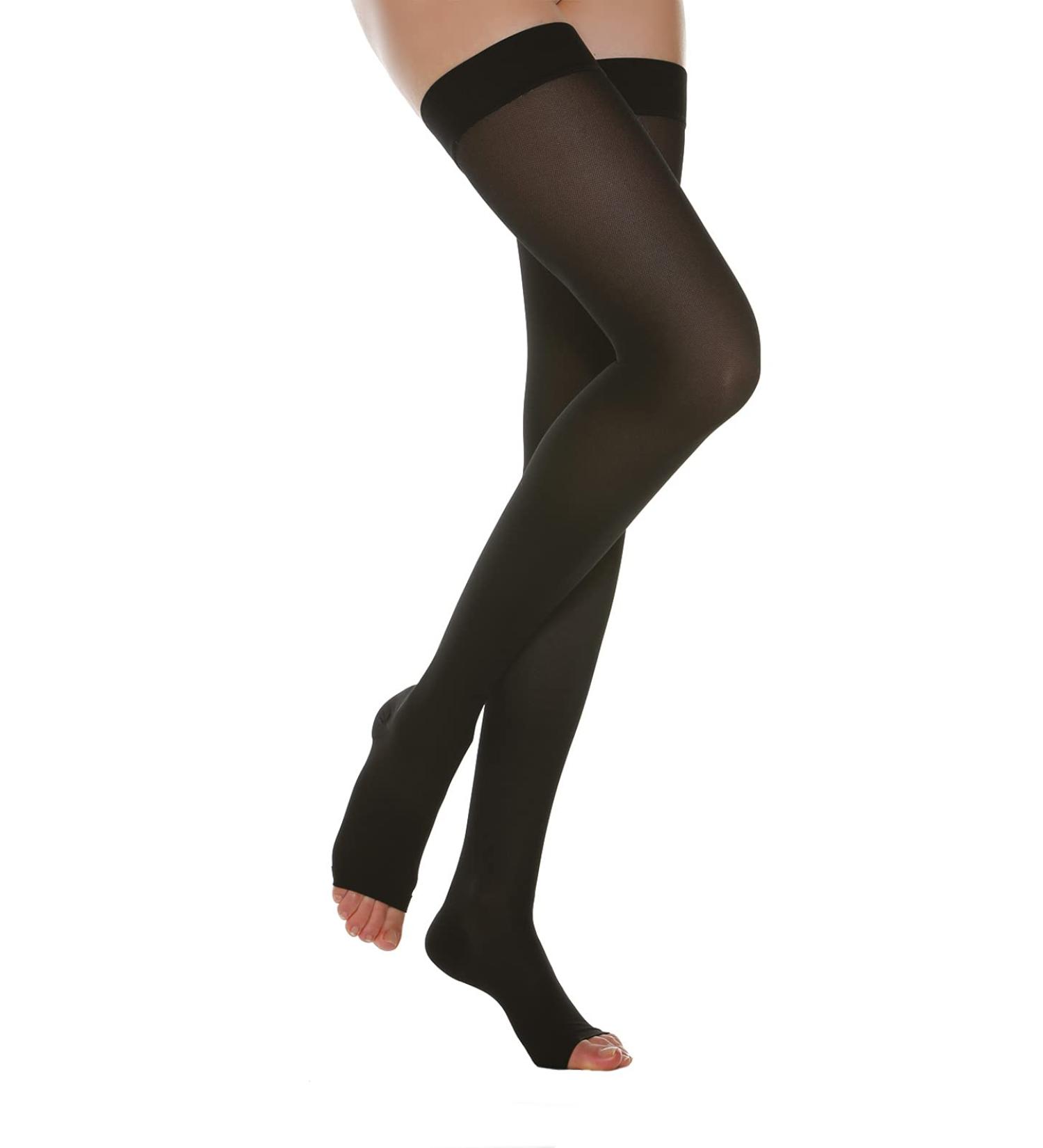 Relaxsan Basic 970A Support Stockings for Women | 22-27 mmHg Compression | Black Open Toe | Silicone Band | International Shipping - Buy Online on GoSupps.com