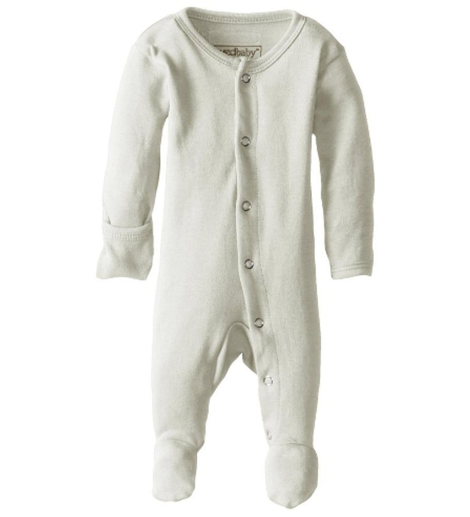 L'Ovedbaby Girls' Organic Baby Snap Footie 6-9 Months Stone