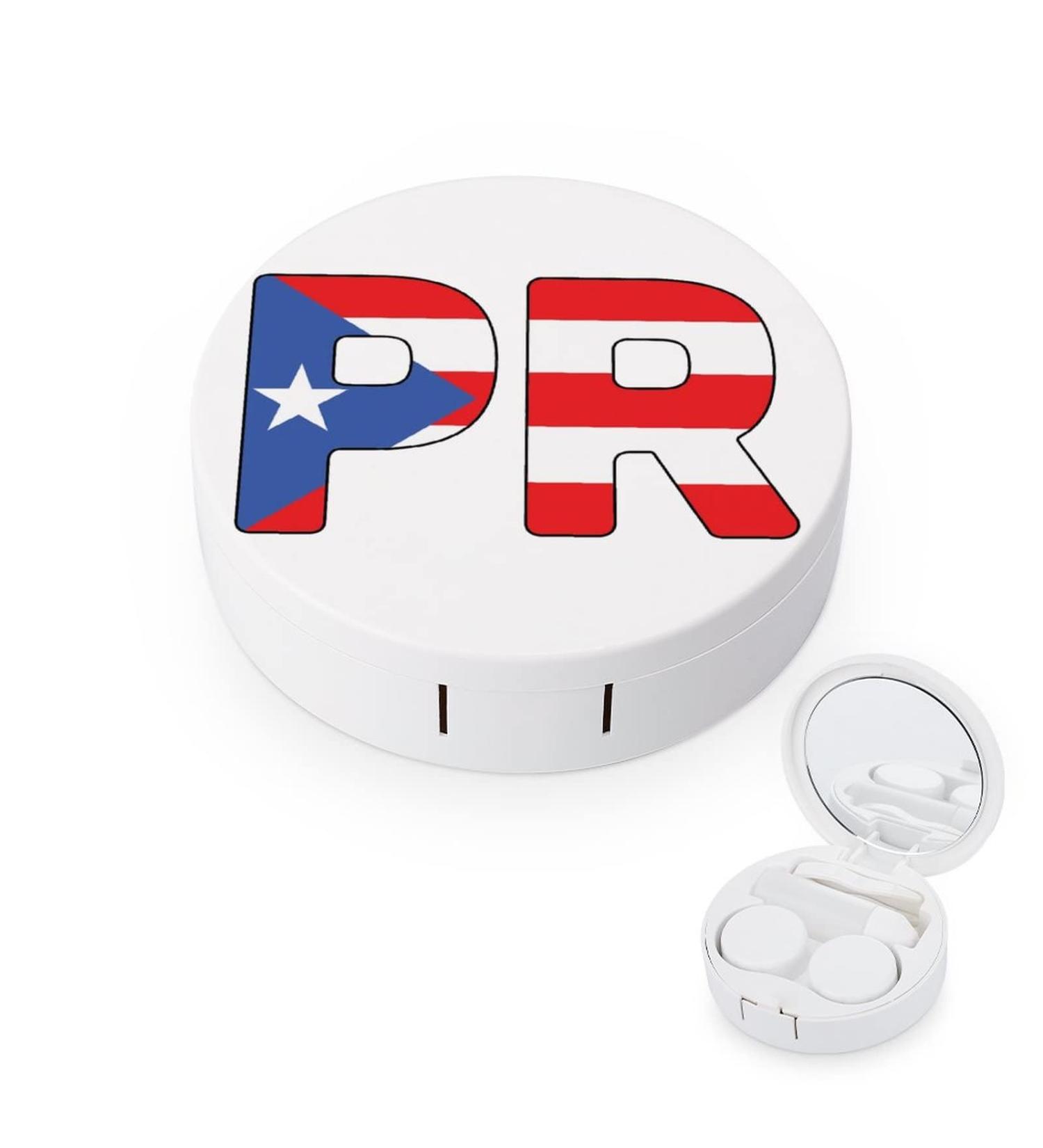 Puerto Rico Flag Round Case For Contact Lens Kit Storage Box with Mirror Printed - Buy Online on GoSupps.com