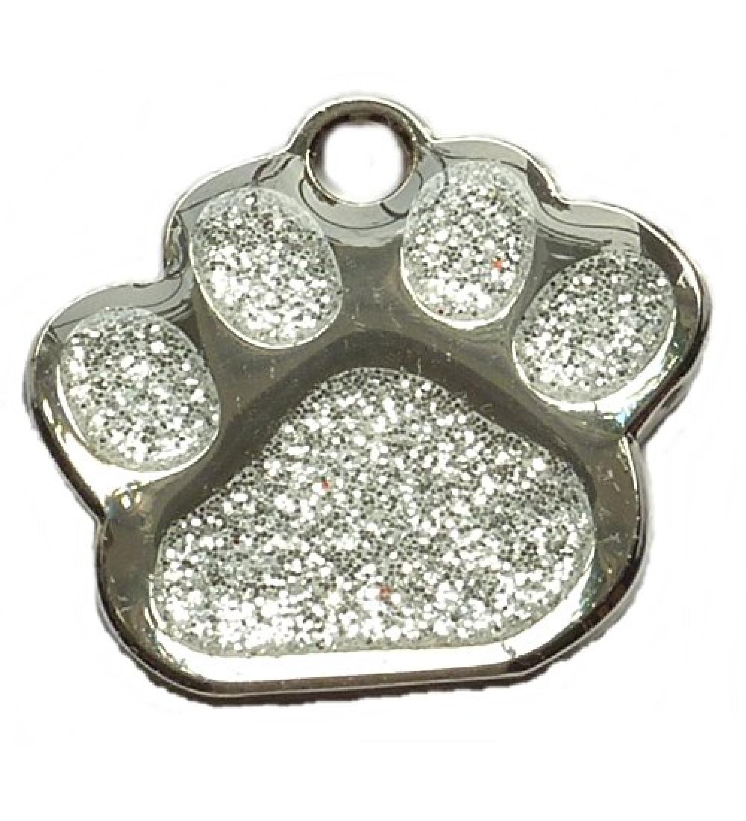 Quality Silver 27mm Glitter Paw Design Pet Id Tag Dog Cat Free Engraving and P&P