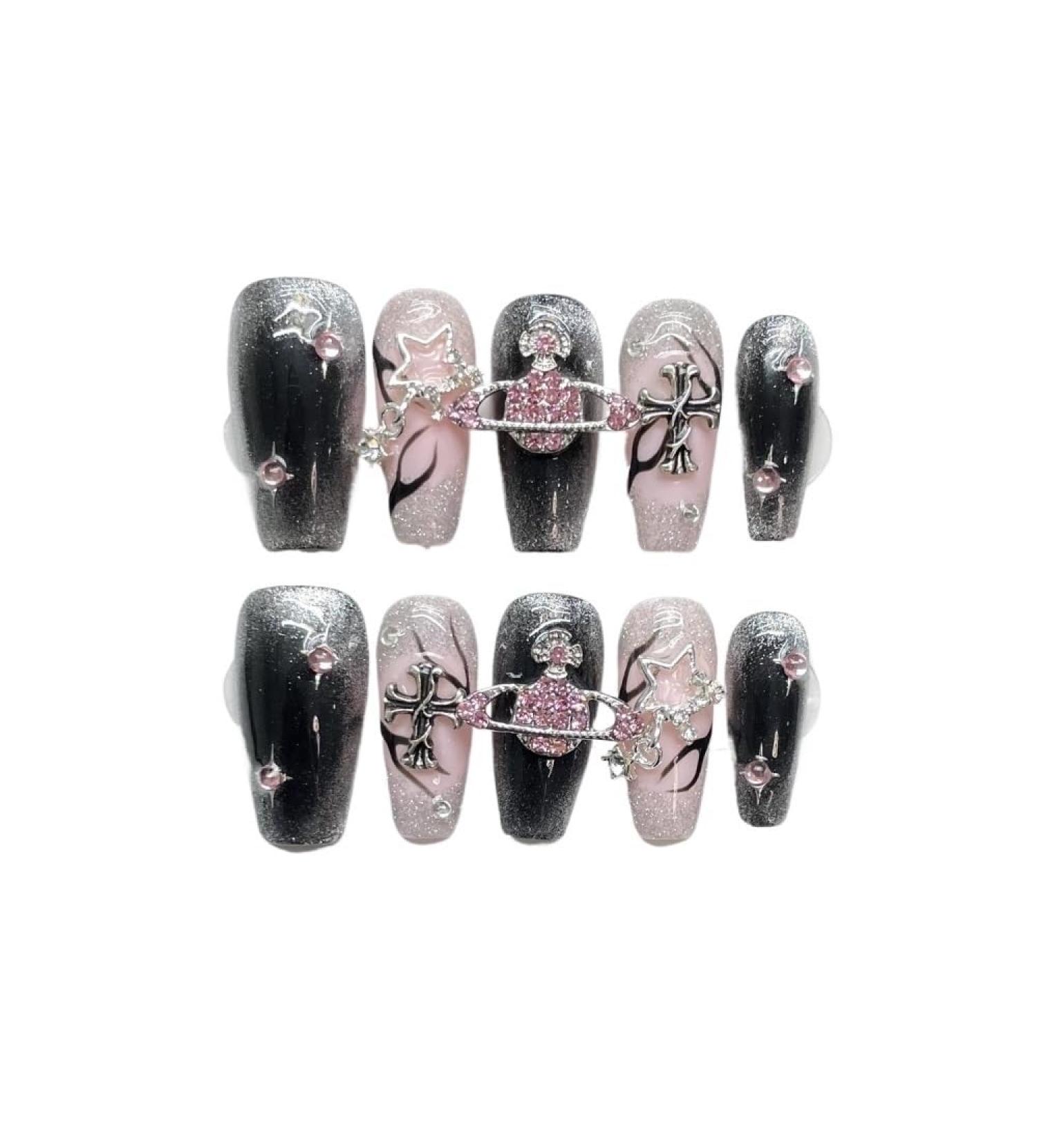 Handmade nail art wearing nails spicy girl flame cat eye star fake nails detachable(S)