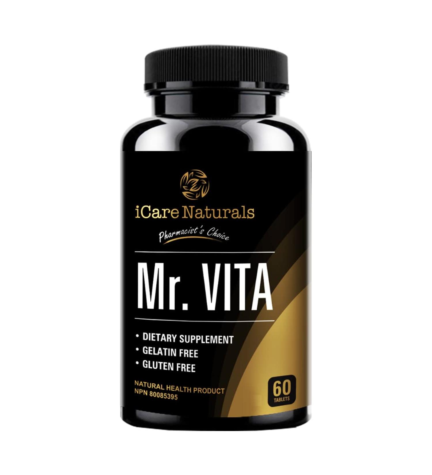 iCare Naturals Mr Vita - Multivitamins for Men - One a Day Mens Vitamin - Gluten Free | Vegetarian Friendly | Manufactured in Canada | Halal - Vitamin C D and B12 - Vitamins for Men to Support Healthy Bones Teeth Skin Muscle & Immunity Growth - 60 count 2 - Buy Online on GoSupps.com