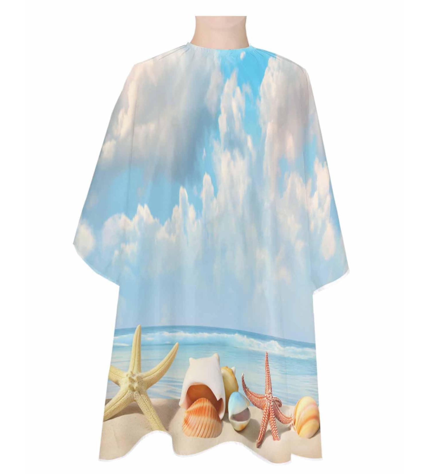 Ocean Beach Barber Cape - Adjustable Hair Cutting Cape for Men Women Kids | 55x63 Inch Blue Seashell & Starfish Design - Perfect Salon Accessory - Buy Online on GoSupps.com