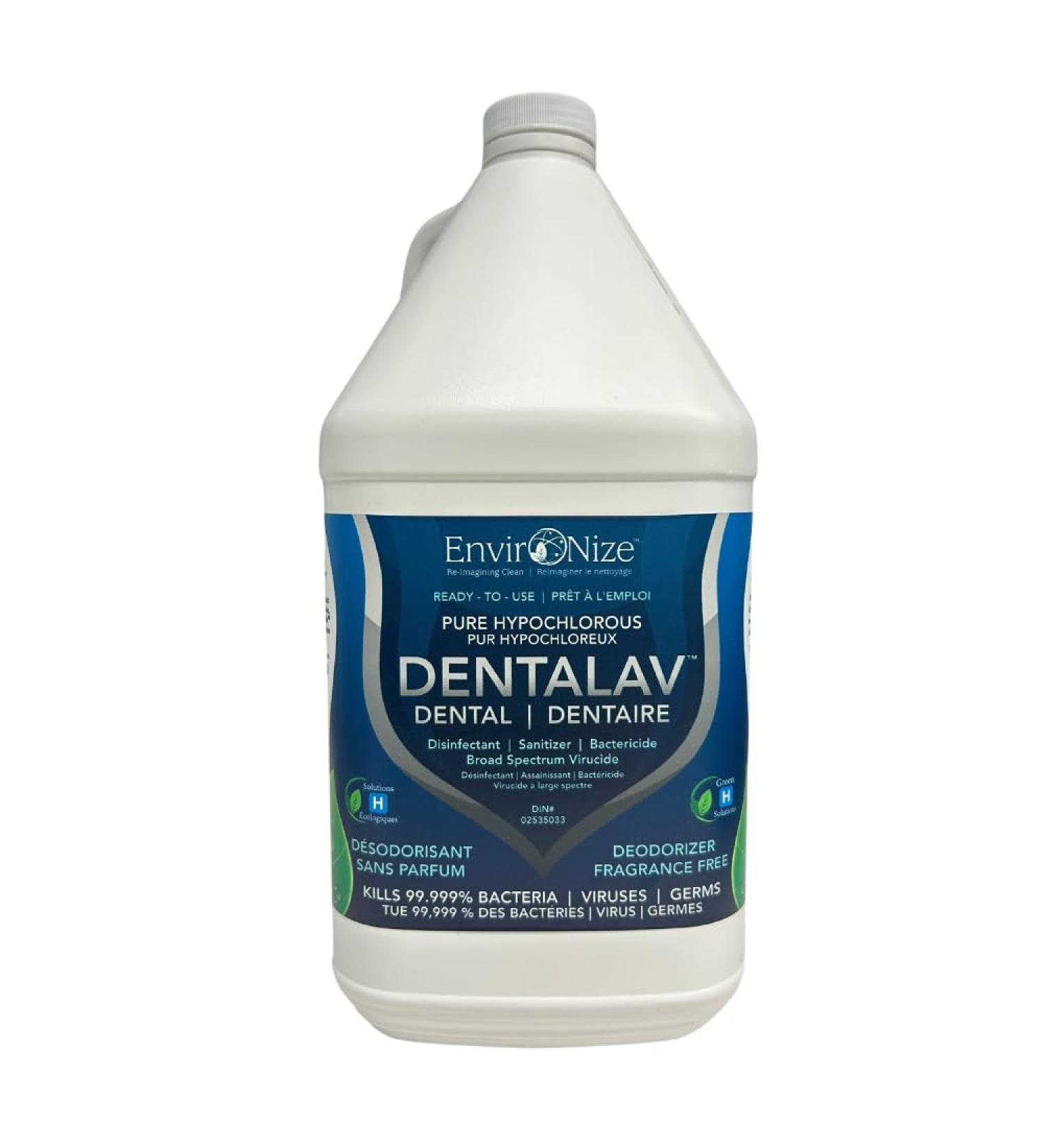 DENTALAV Hospital Grade Dental Cleaner & Disinfectant - Made of Hypochlorous Acid - Deodorizer for Use on All Clinical Surfaces - Multipurpose Surface Cleaner for Floor Furniture & Bathroom - 3785ml - Buy Online on GoSupps.com