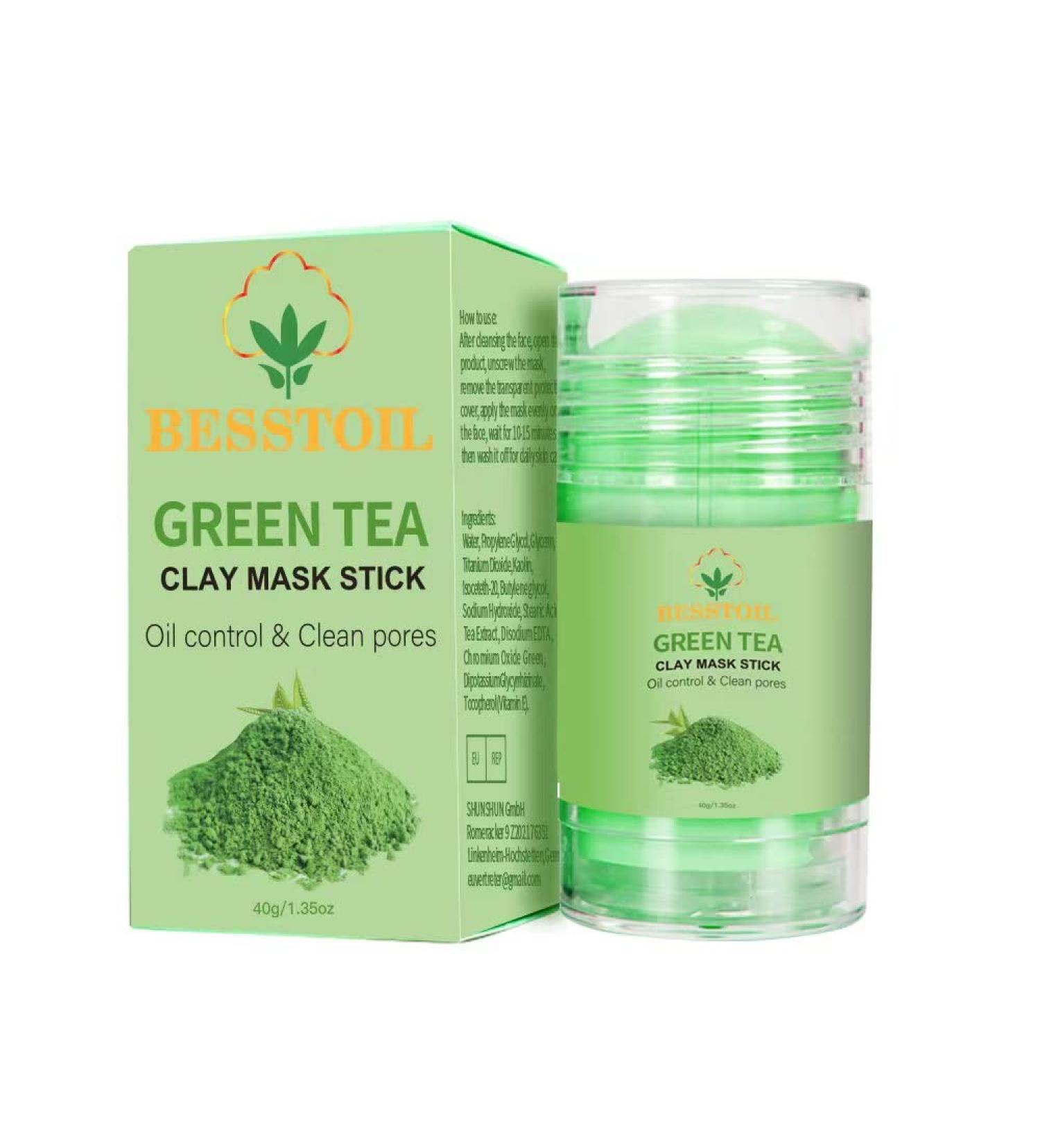 Green Tea Clay Mask Stick - Blackhead Remover Deep Pore Cleansing Oil Control With Green Tea Extract - Improved Formula Vegan Natural and Cruelty-Free (Green Tea) - Buy Online on GoSupps.com