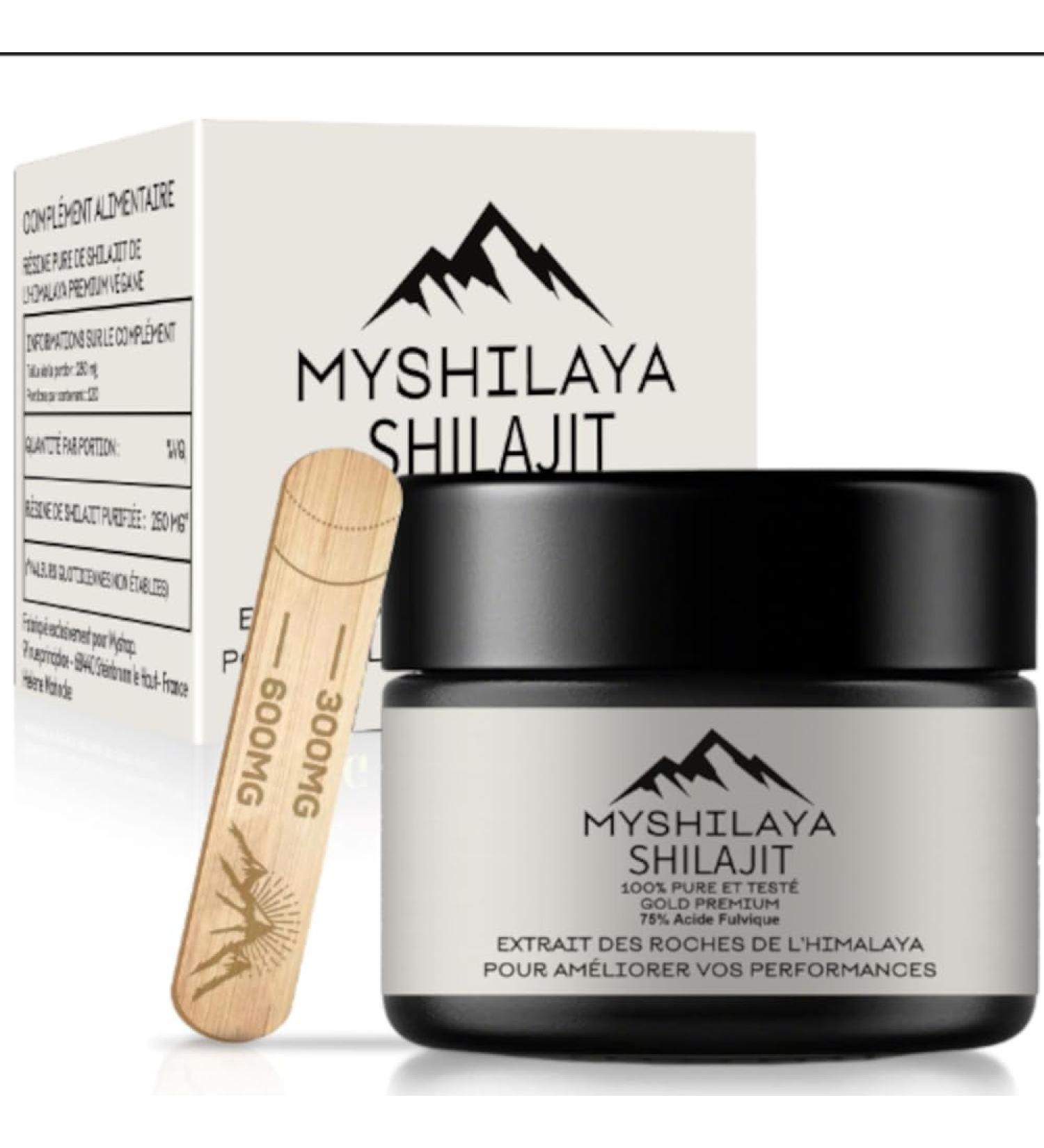 Myshilaya Shilajit -75% Acide Fulvique - R sine de Shilajit de l Himalaya 30g - Qualit Or avec Doseur en Bois - Naturel Riche en Min raux & Oligo- l ments - Buy Online on GoSupps.com