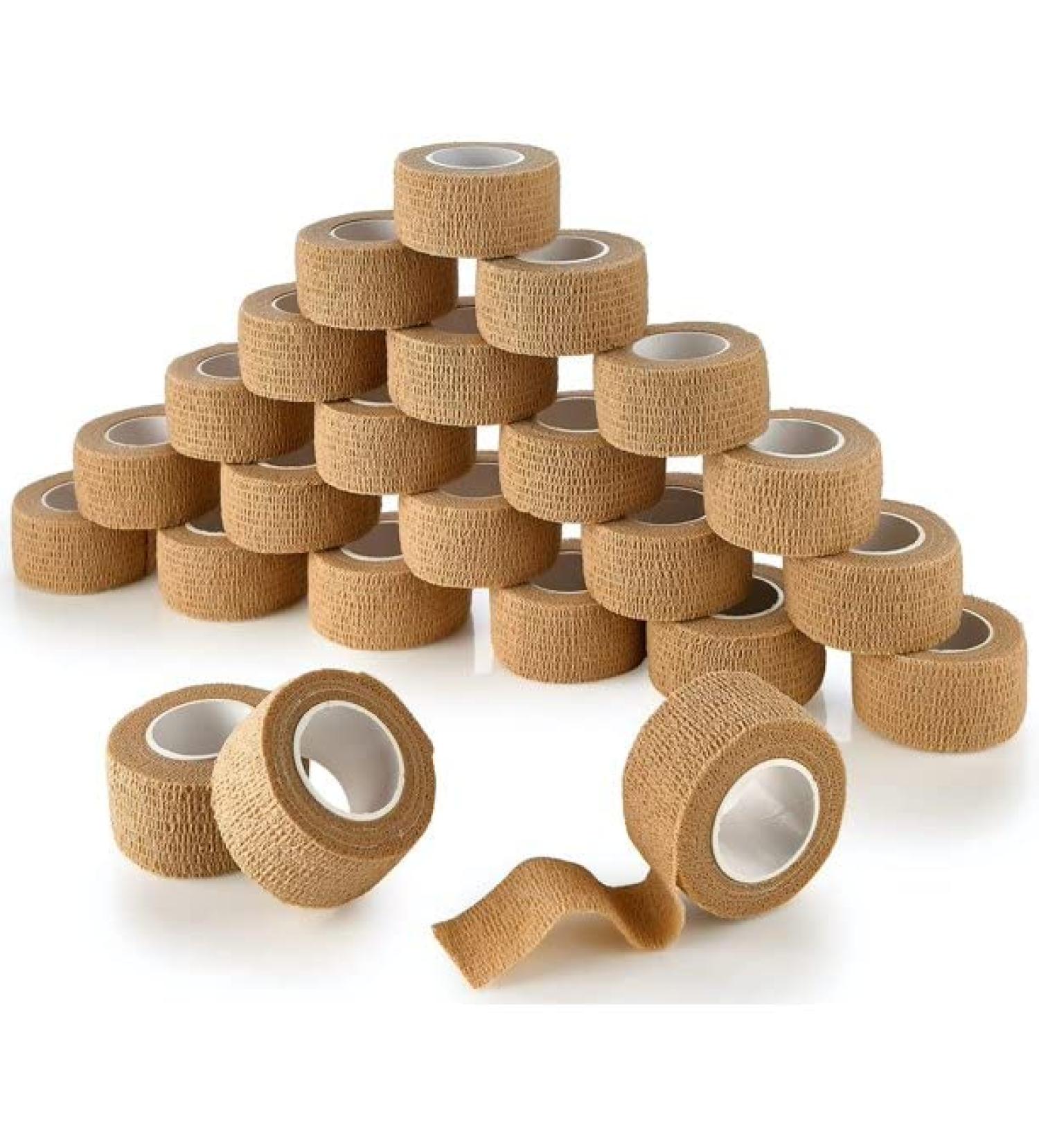 Self Adhesive Bandage Wrap 5 Yards - 24 Pack Breathable Cohesive Athletic Bandages for Sports Injuries Ankle & Knee Support (1 Inch Tan) - International Shipping Available - Buy Online on GoSupps.com