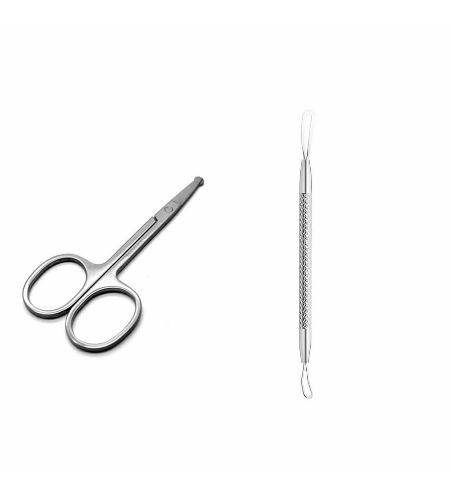 YSUUZRL 2 Pcs (Nasal hair scissors+Short two-headed circle) Whitehead Removal Acne Blackhead Removal Needles Tweezers Beauty Salon Pimples Needles Deep Cleaner Clip Tool - Buy Online on GoSupps.com