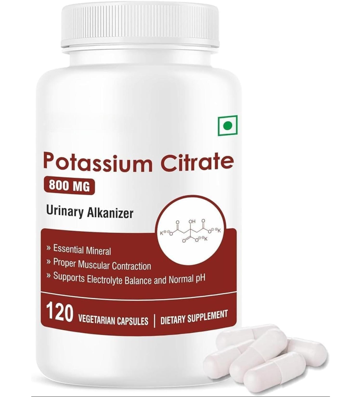 Potassium Citrate 800 Mg I Support Nerve Joint & Bone Health I Helps Manage Electrolyte | for Both Men & Women | 120 Vegetarian Capsules - Buy Online on GoSupps.com