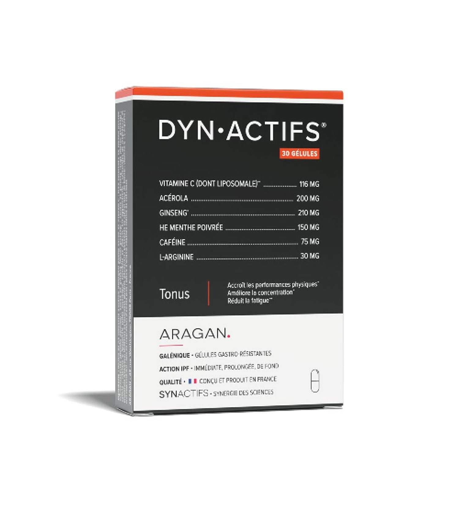 ARAGAN - Synactives - Dynactives - Anti-Fatigue Food Supplement - Ginseng Acerola Caffeine Vitamin C and Peppermint - 30 capsules - 15 days to 1 month taken - Made in France - Buy Online on GoSupps.com