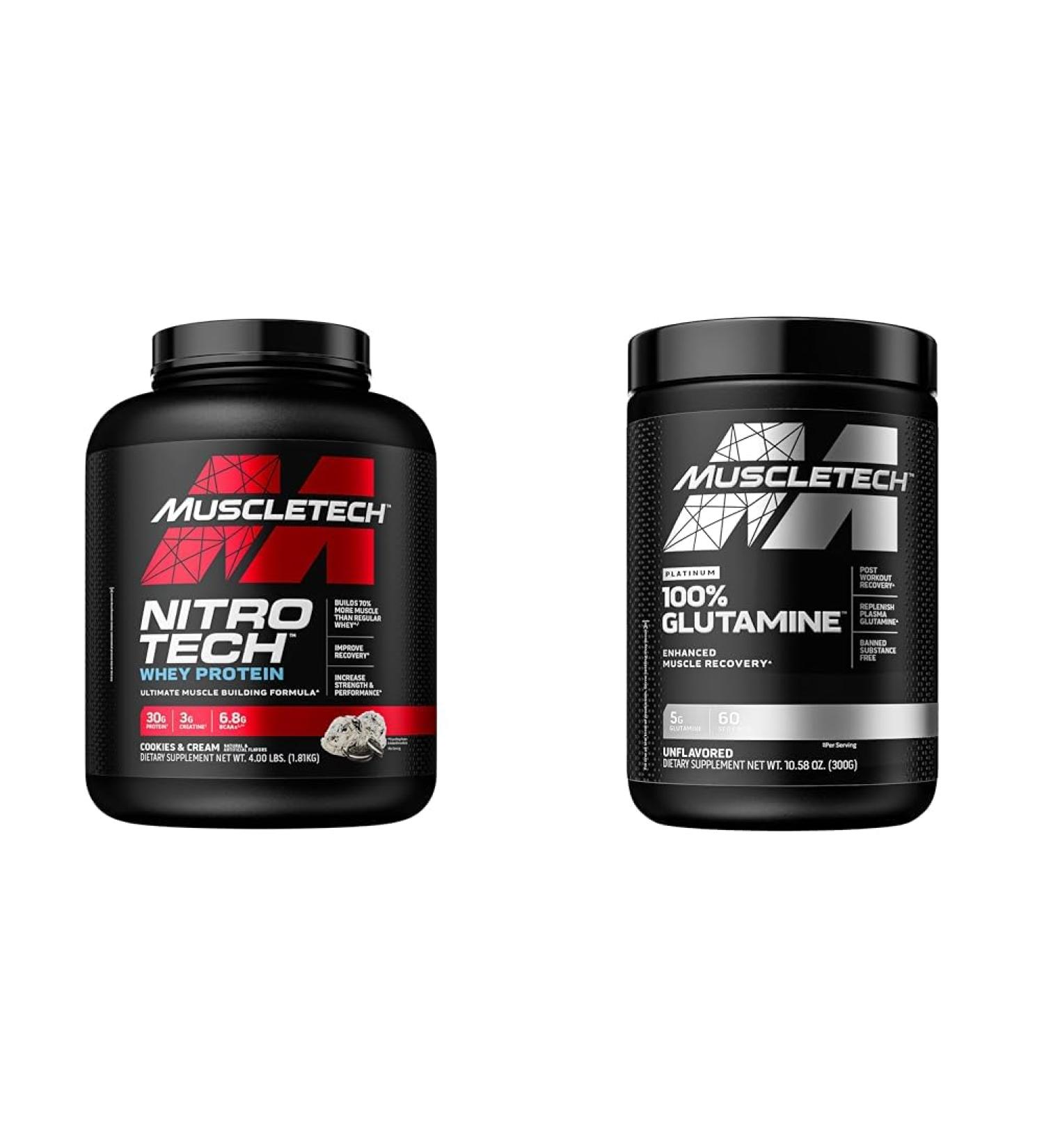 Muscletech Whey Protein Powder Nitro-Tech Whey Protein Isolate & Glutamine Powder 100% Pure L Glutamine Powder | Post Workout Recovery Drink | L-Glutamine Powder - Buy Online on GoSupps.com