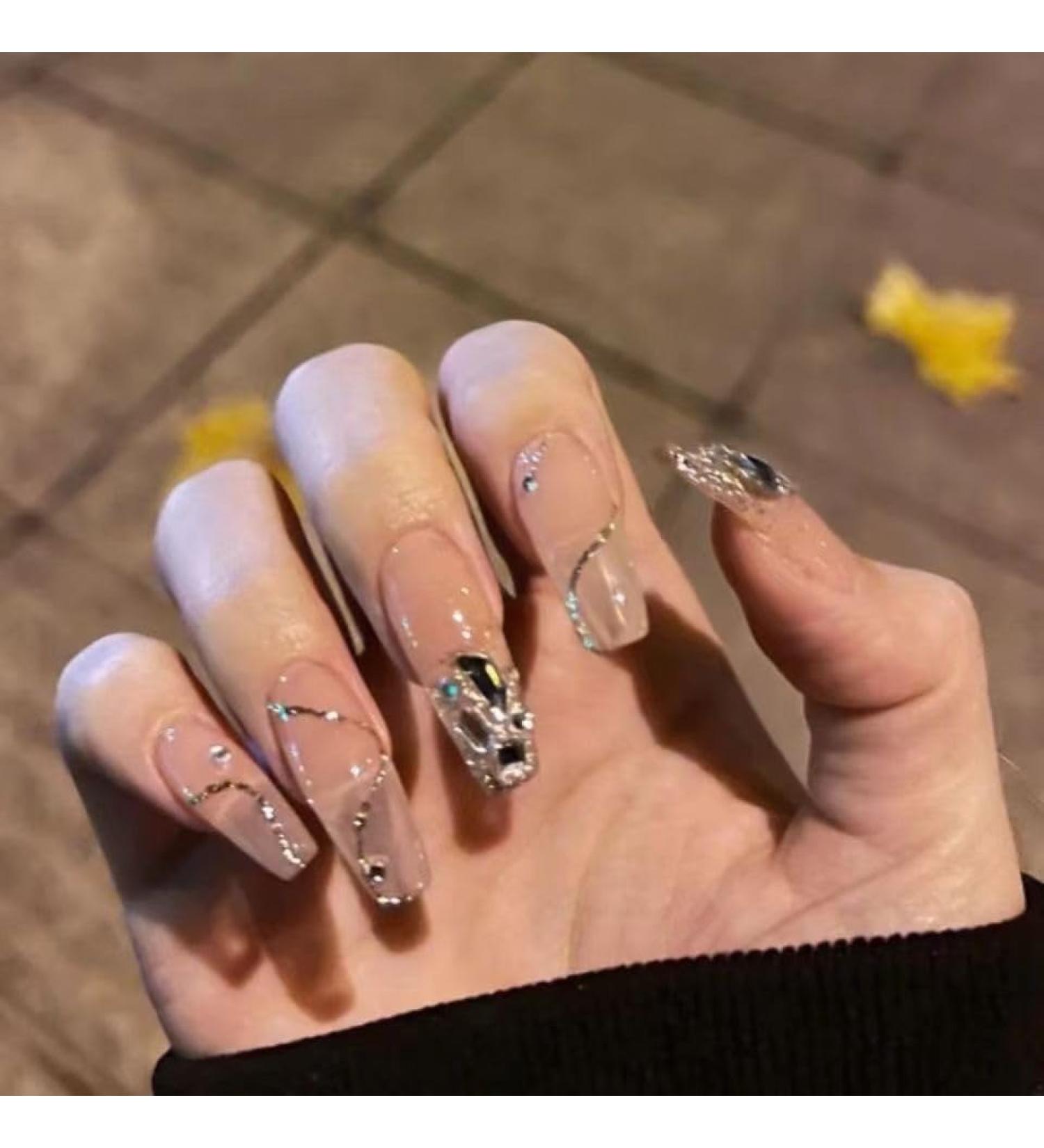 Temperament Enhancement Nail Patch Hand-Made Nail Products Broken Drill Irregular Lines Nail Platinum Explosive Flash wear a White Bride's Nail in Europe and America (10 Pieces) (Size : XS) X-Small - Buy Online on GoSupps.com