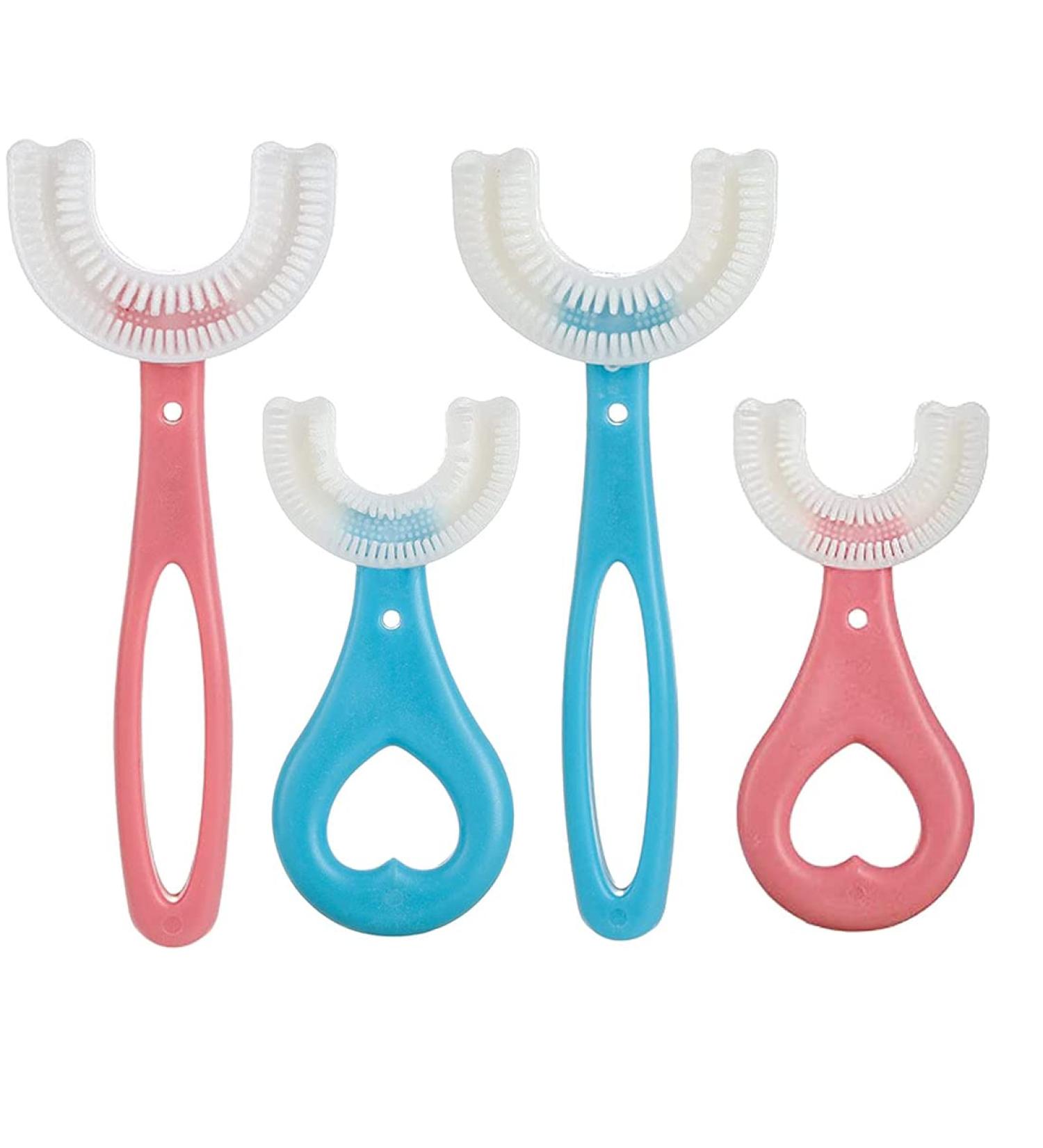 Pritbon 4Pcs Children's U-Shape Toothbrush for 360 Cleansing | Heart/Oval Design | Kids 0-12 Years - Buy Online on GoSupps.com