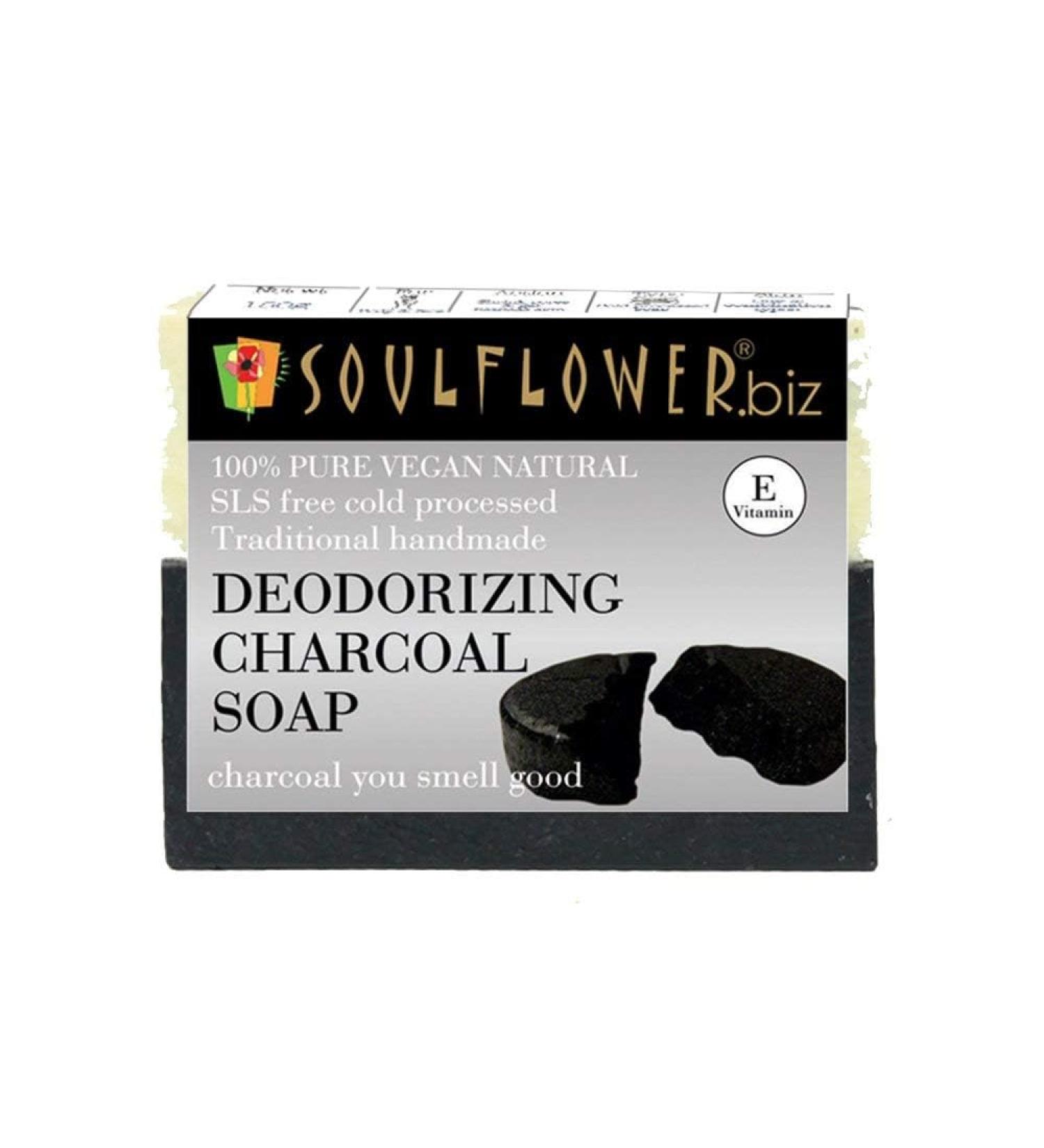 Organic Activated Charcoal Soap for Men & Women | Detoxifying & Pore Cleansing | 100% Natural Handmade Vegan | S.oulflow.er - 150g - Buy Online on GoSupps.com