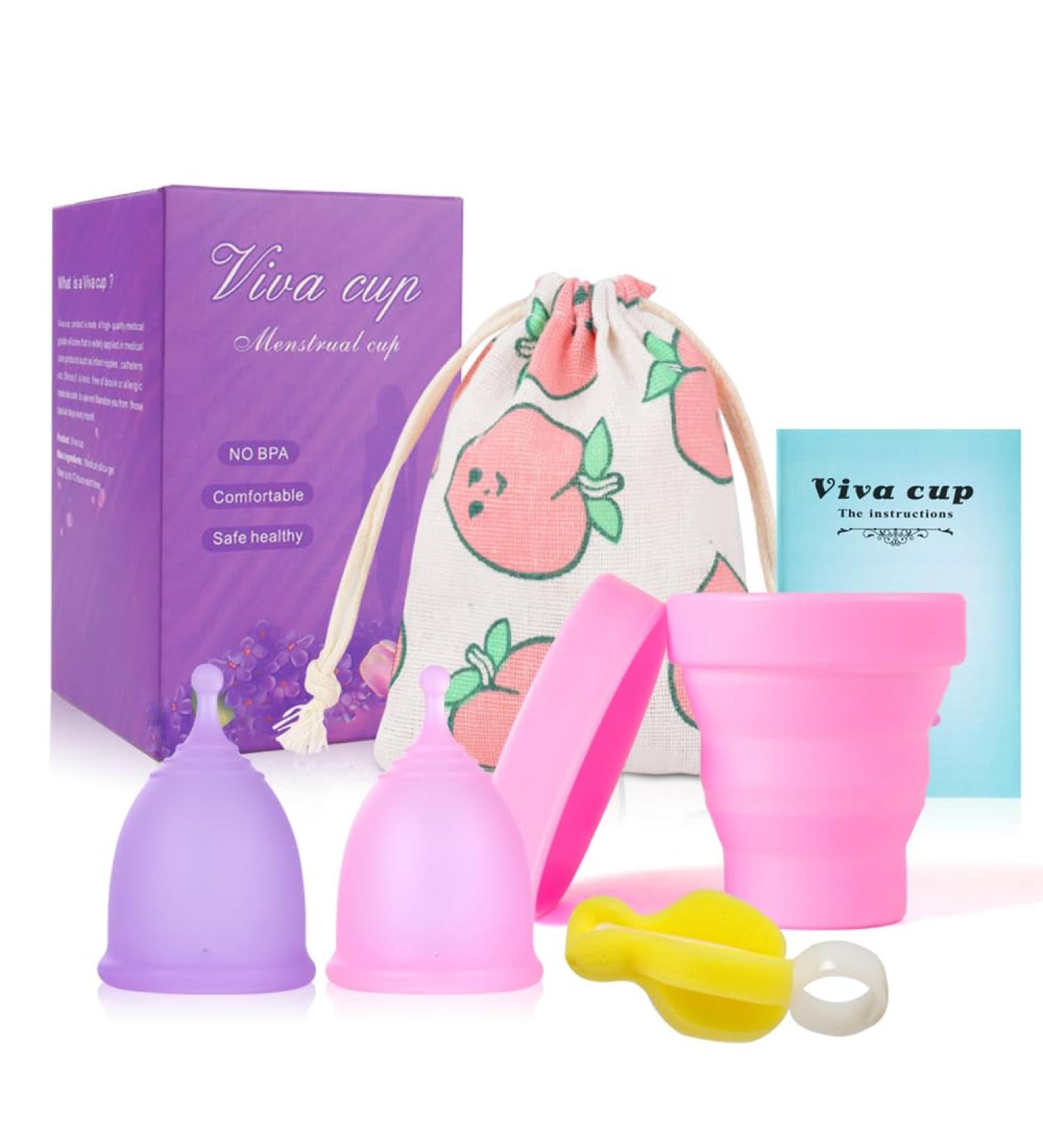 Floraupicious Reusable Menstrual Cup - Eco-Friendly 2 Pack (Large Pink/Purple) for Optimal Female Care - Buy Online on GoSupps.com