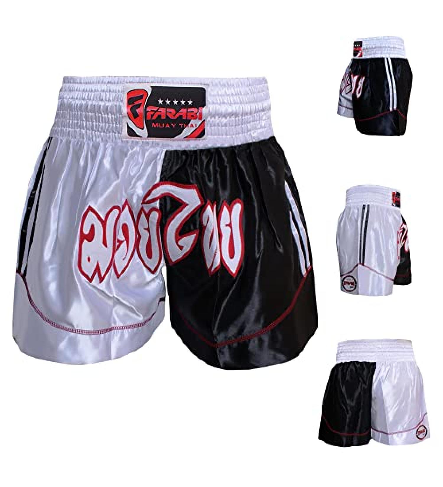 Farabi Sports Muay Thai Kickboxing MMA Boxing Training Shorts - White/Black - X-Large - Buy Online on GoSupps.com