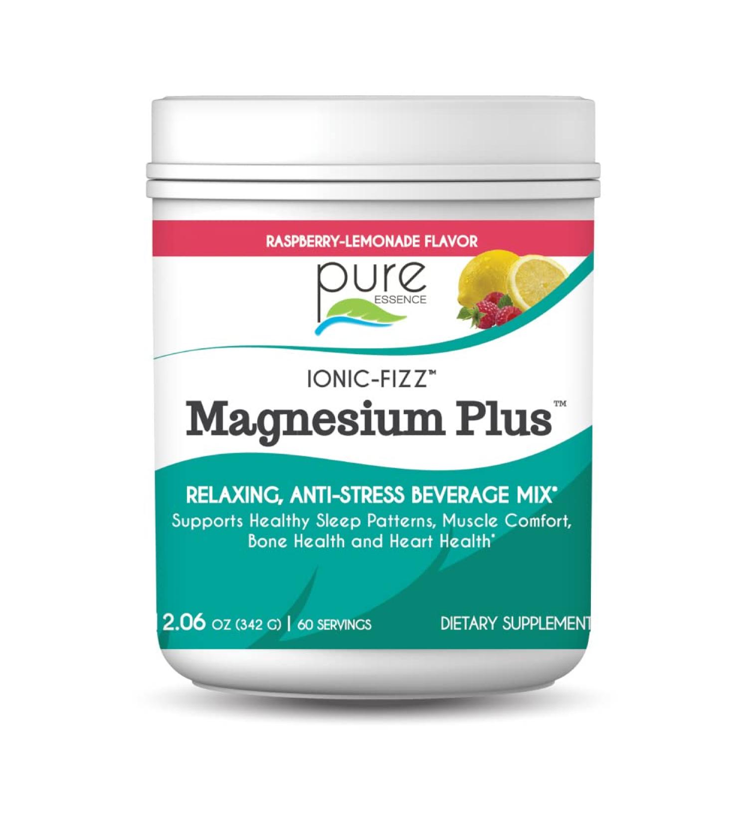 Pure Essence Ionic-Fizz Magnesium Plus - Raspberry Lemonade Flavor 12.06 oz | Boost Energy & Relaxation - Buy Online on GoSupps.com