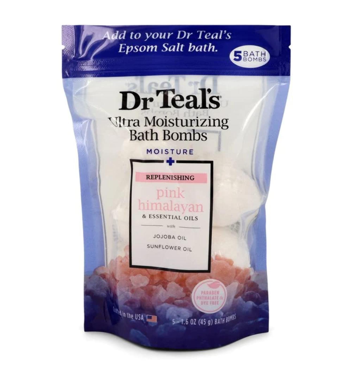 Dr. Teal's Pink Himalayan Moisture Bomb Bath Soaks 1.6oz x 4(Total 6.4oz), Pack of 1