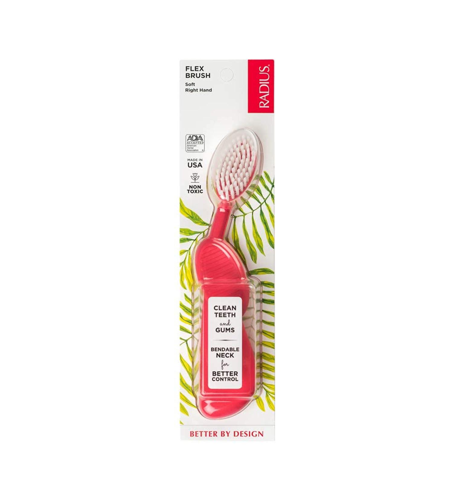 RADIUS Flex Brush Soft Right Hand Pink Toothbrush - Gentle Oral Care - Buy Online on GoSupps.com