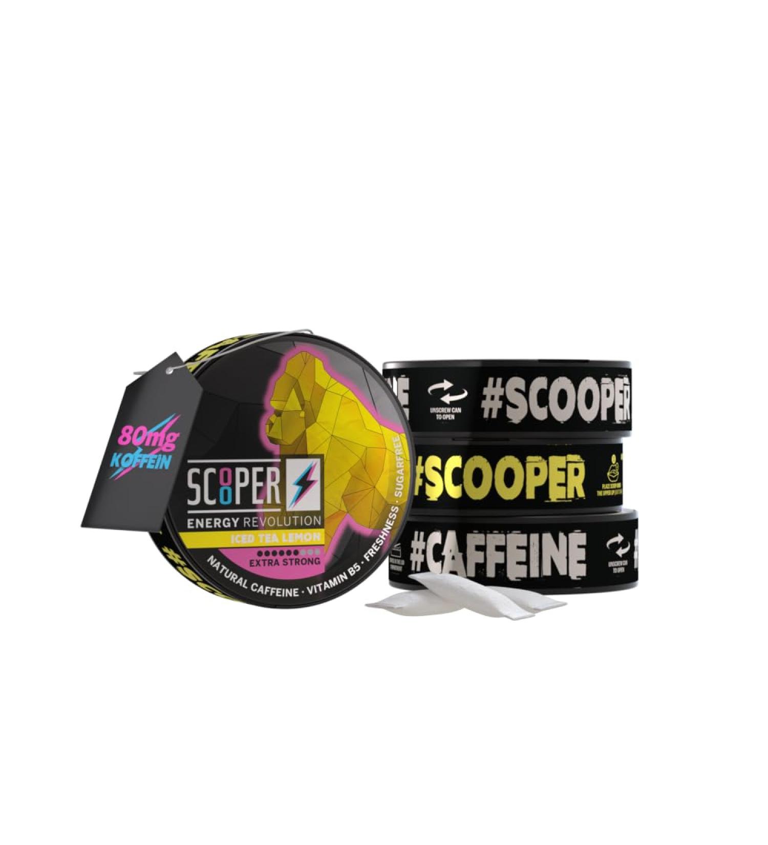 SCOOPER Energy Iced Box 80mg Extra Strong Lemon | 2 x Extra Strong Iced Cola 2 x Extra Strong Iced Lemon Tea | 4 x 7.2g - Buy Online on GoSupps.com