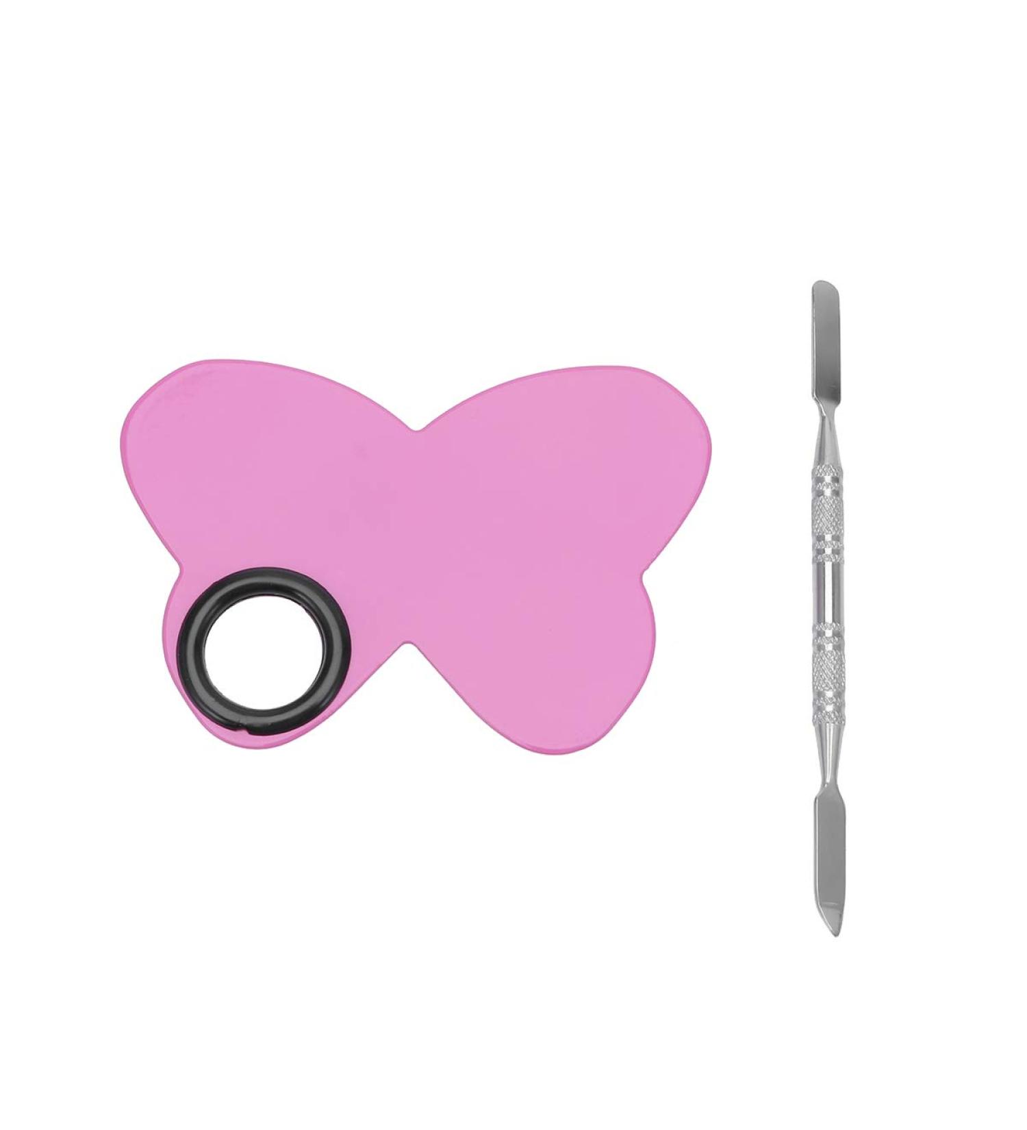 LEORX Butterfly Stainless Steel Makeup Plate with Spatula Tool - Pink - Buy Online on GoSupps.com