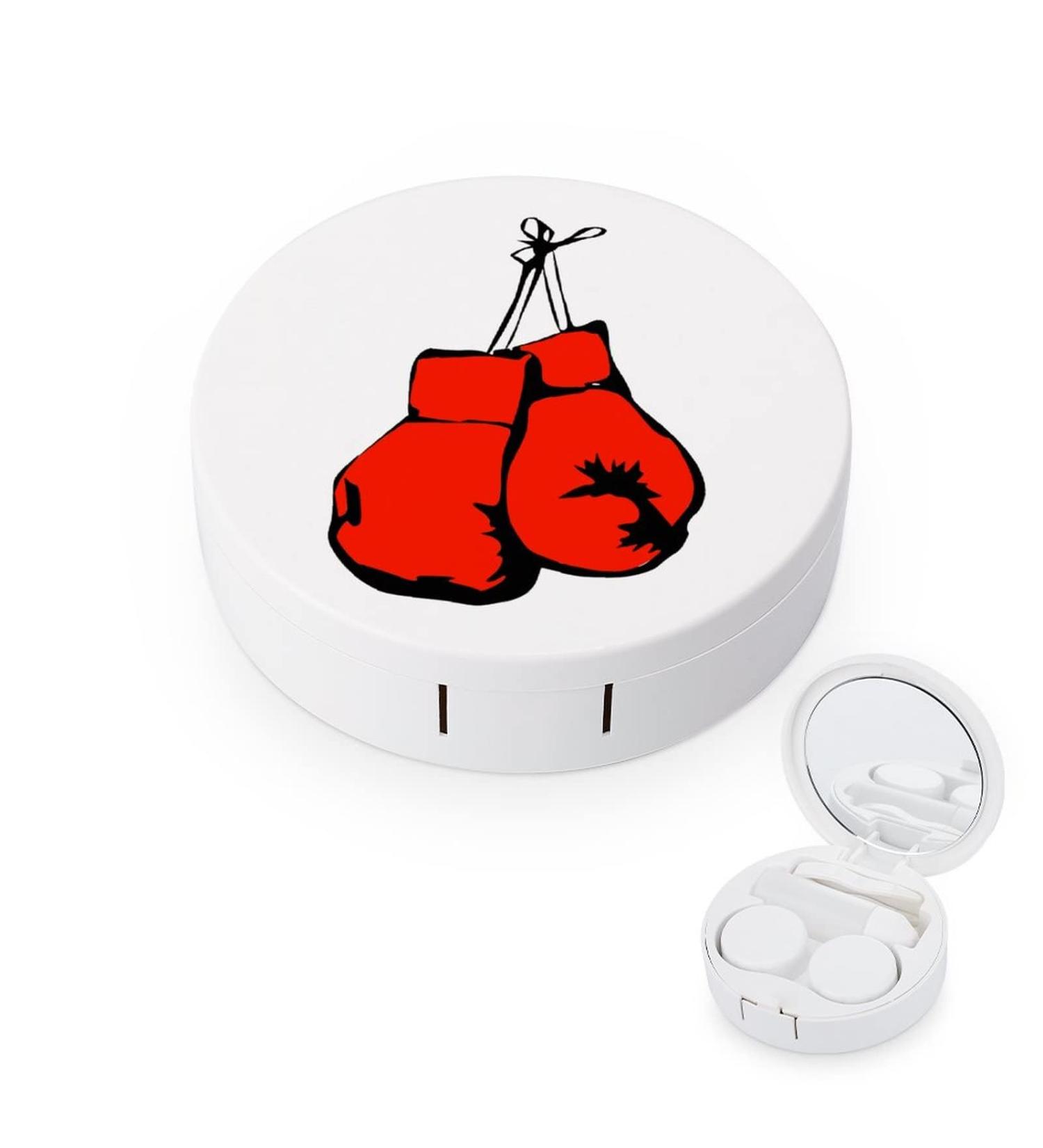Red Boxing Gloves Round Case For Contact Lens Kit Storage Box with Mirror Printed - Buy Online on GoSupps.com