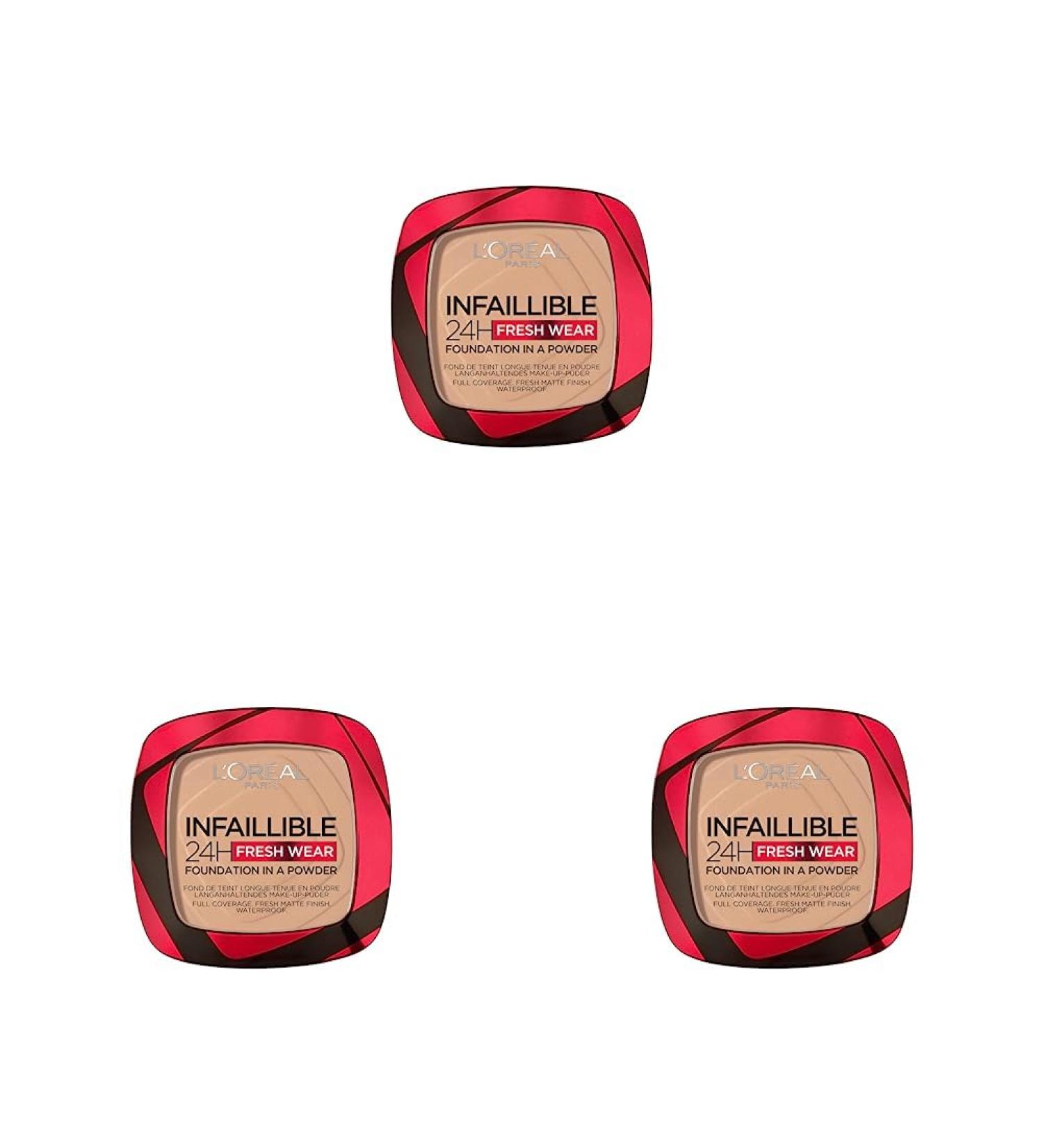 L'Or al Paris Infallible 24H Fresh Wear Foundation in a Powder Full-coverage Longwear Weightless Smooth Finish Water-proof and Transfer-proof 120 Vanilla (Pack of 3) 120 - Vanilla 9 g (Pack of 3) - Buy Online on GoSupps.com