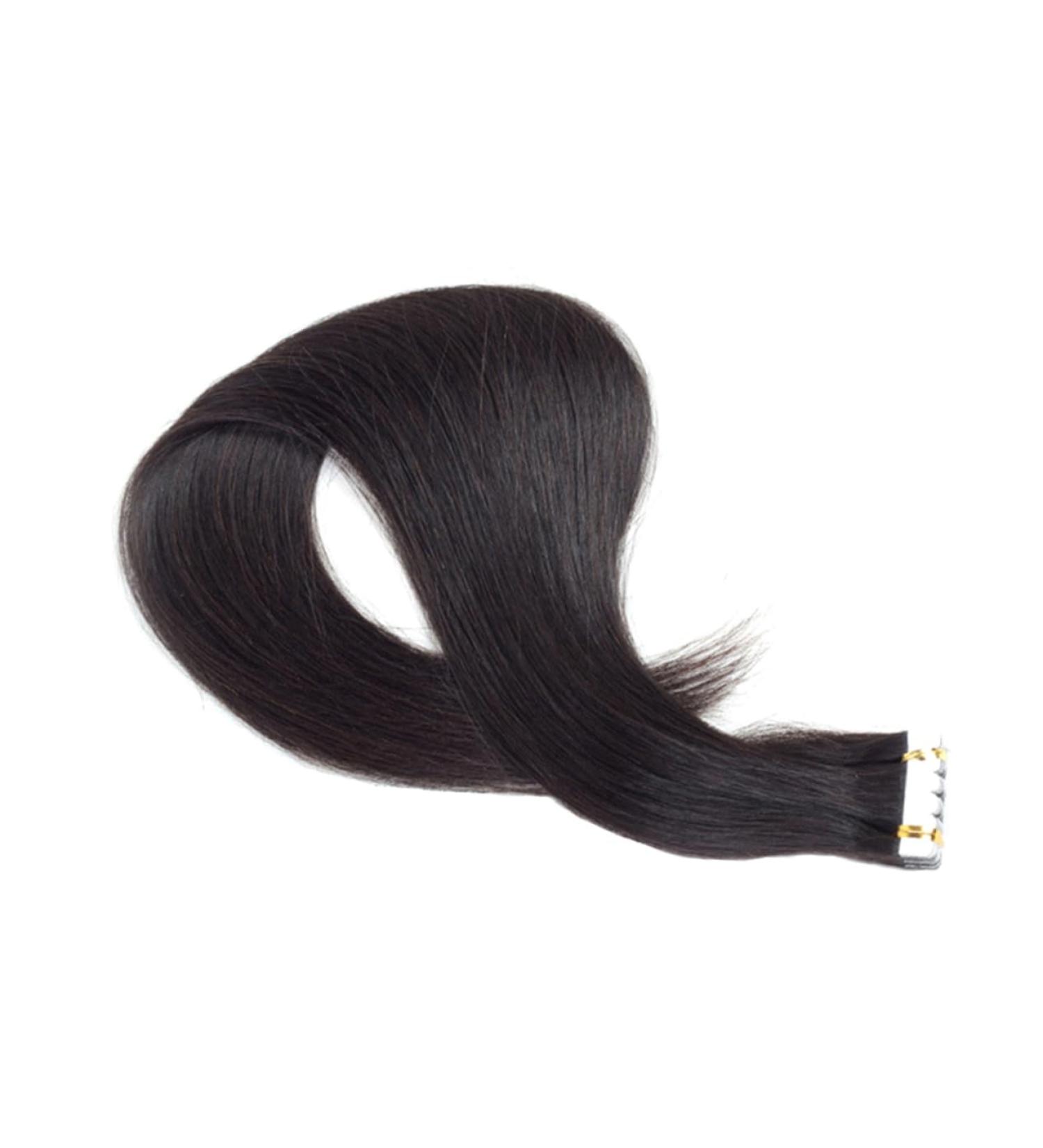 POPETPOP Real Hair Wig Straight Hair Extensions Tape in Hair Seamless Hair Extention Human Hair Wigs Invisible Hair Weaving medium Black - Buy Online on GoSupps.com