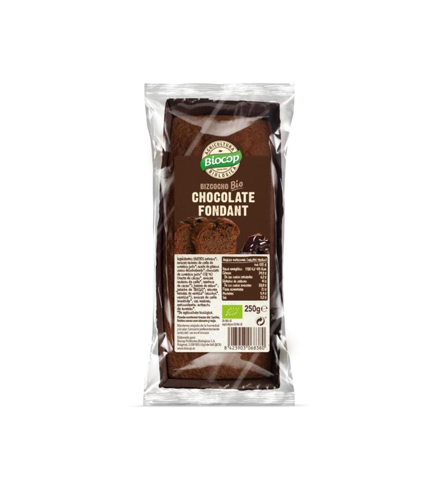 Biocop BIZCOCHO FONDANT chocolate 250g. ORGANIC suitable for those looking for a reliable everyday product a specialized product for daily use weighing 250g and combining practical functionality and