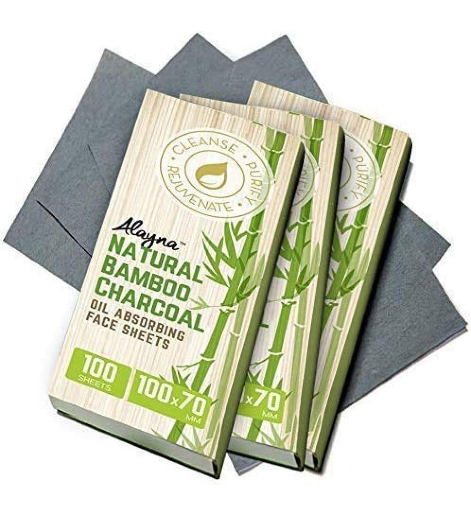 Natural Bamboo Charcoal Oil Blotting Sheets (3 PK) - 100 Pcs Organic Beauty Blotters for Face - Oil Absorbing Tissues for Makeup & Skin Care - Buy Online on GoSupps.com