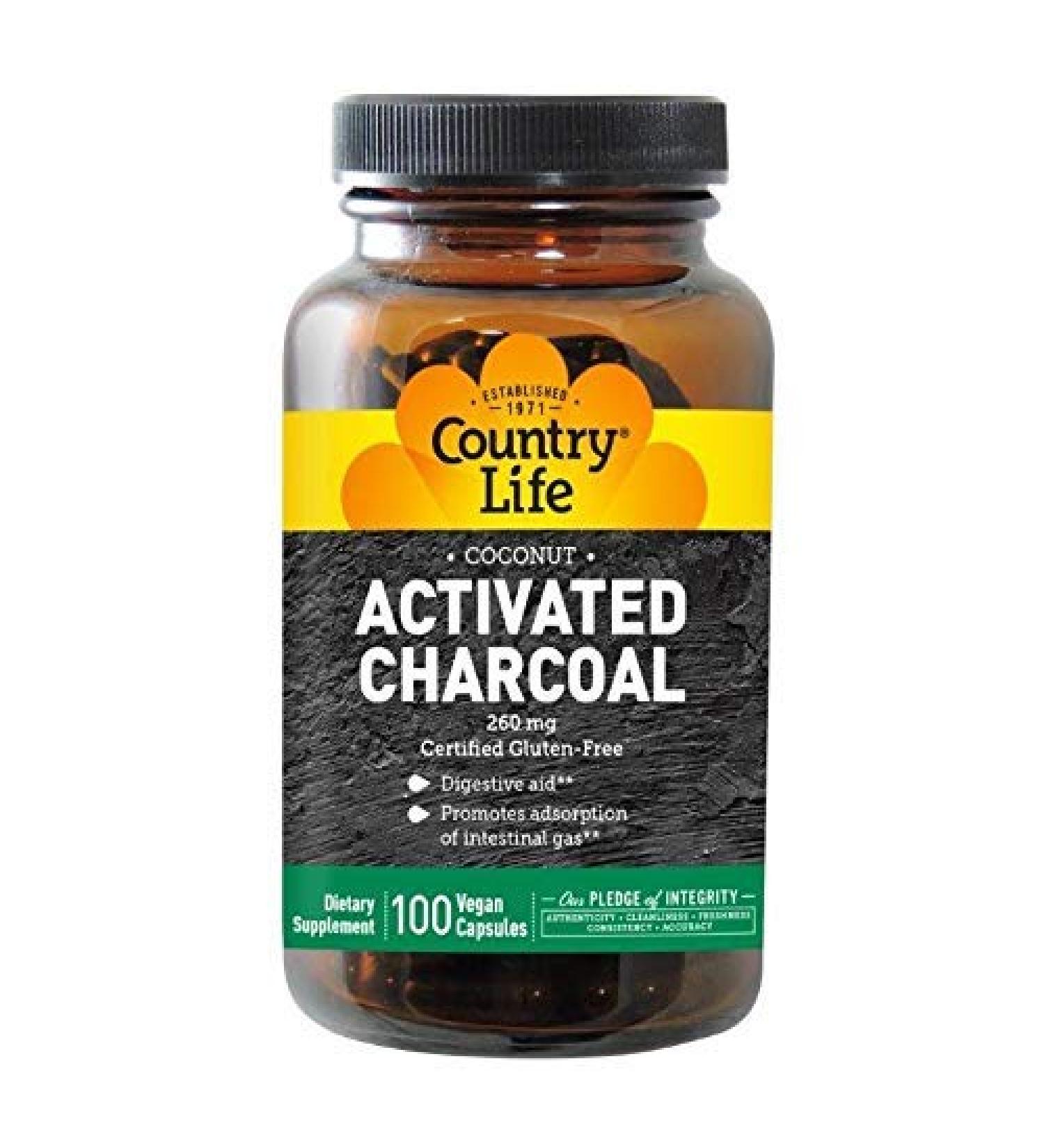 Country Life Activated Charcoal 260mg - 100 Vegan Capsules for Detox & Digestive Health - Buy Online on GoSupps.com