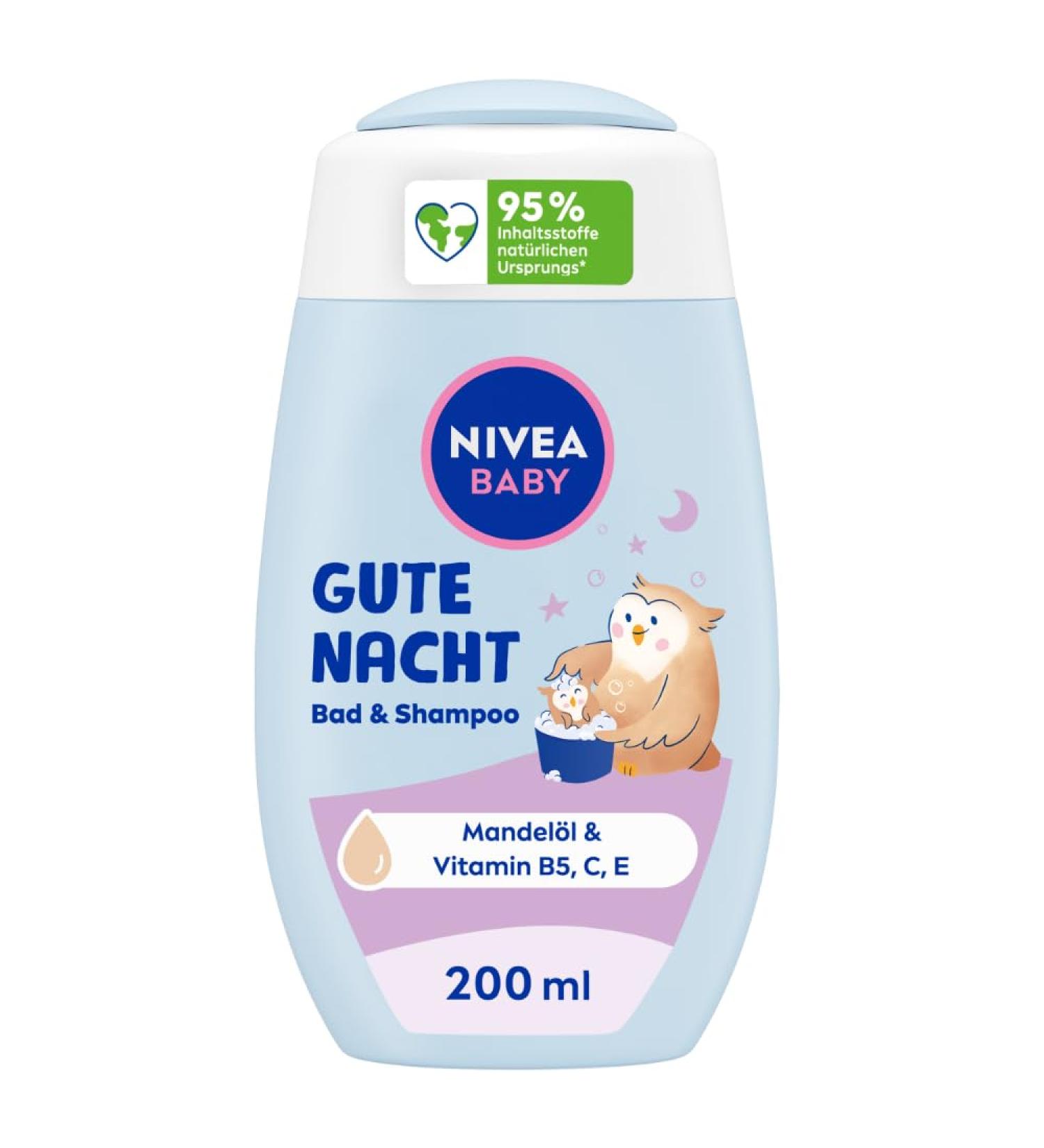 Nivea Baby Good Night Shampoo & Shower Gel 200ml | Mild Hypoallergenic Formula with Almond Oil & Vitamin E for Calm Baby Bath Time - Buy Online on GoSupps.com