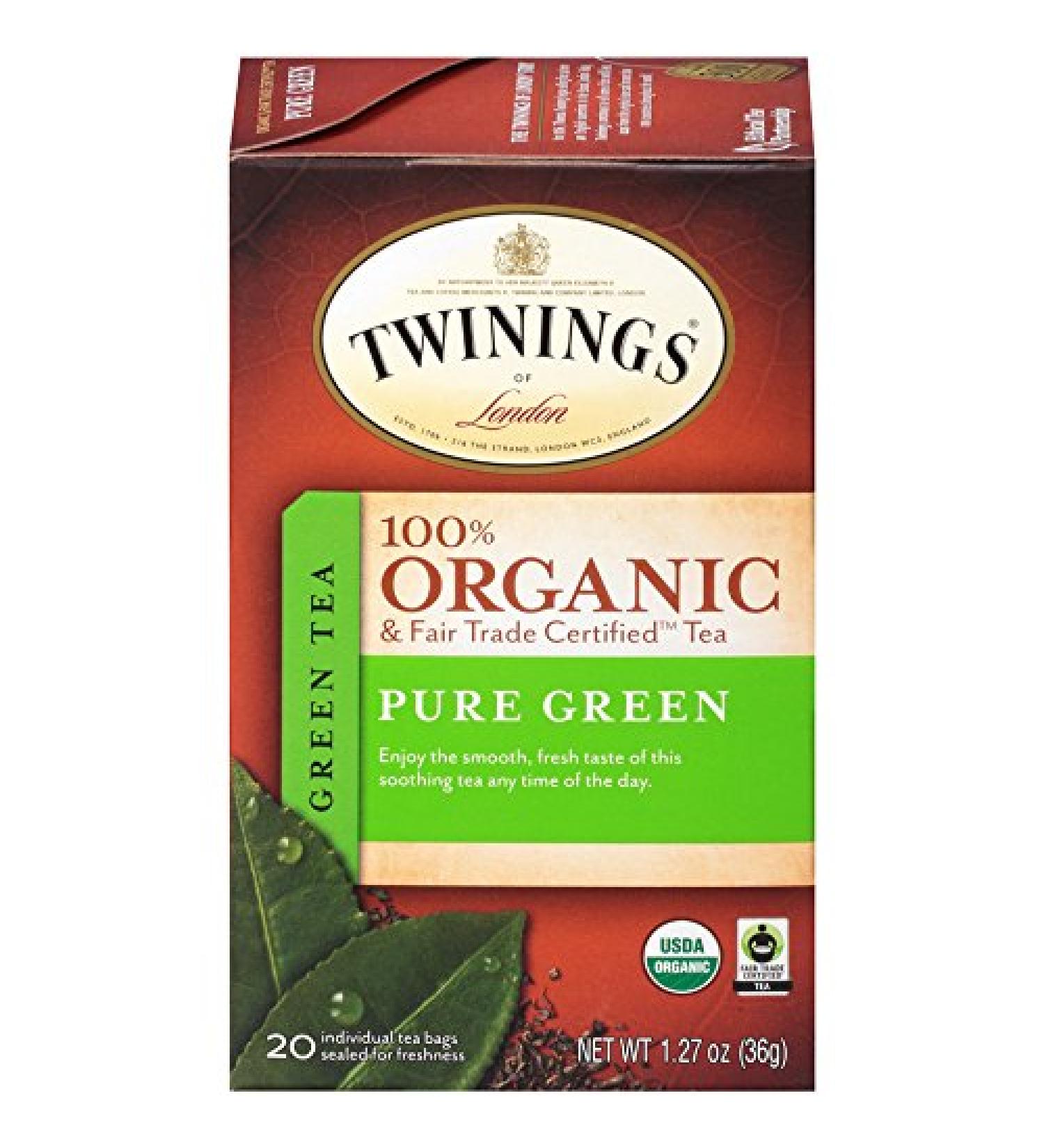 Organic Fair Trade Pure Green Tea Bags - Twinings of London, 20 Count (Pack of 6) - Buy Online on GoSupps.com